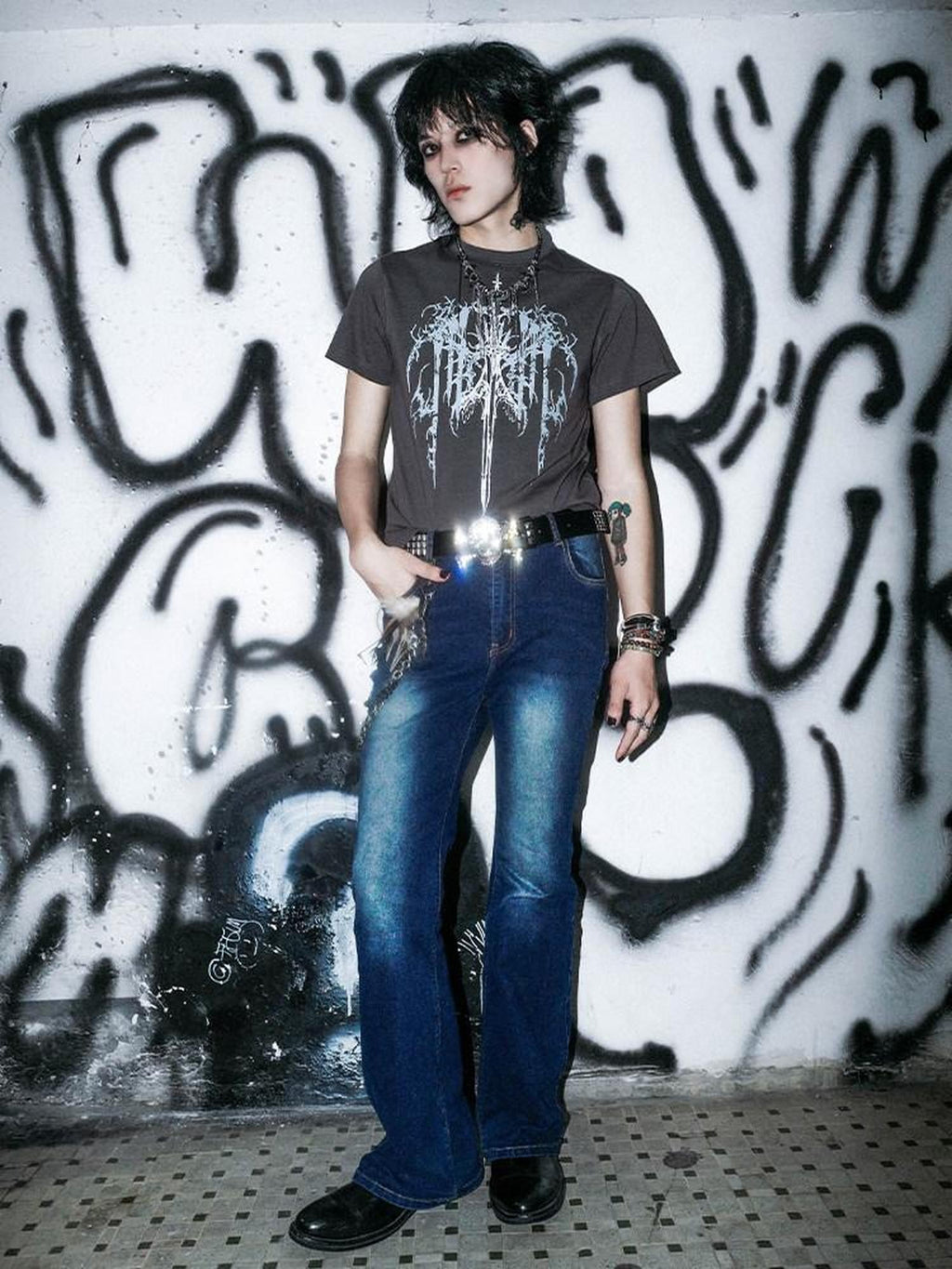 RebelSeed Dark Gothic Cross Heat Transfer Slim Women's Cotton Short Sleeve T-shirts