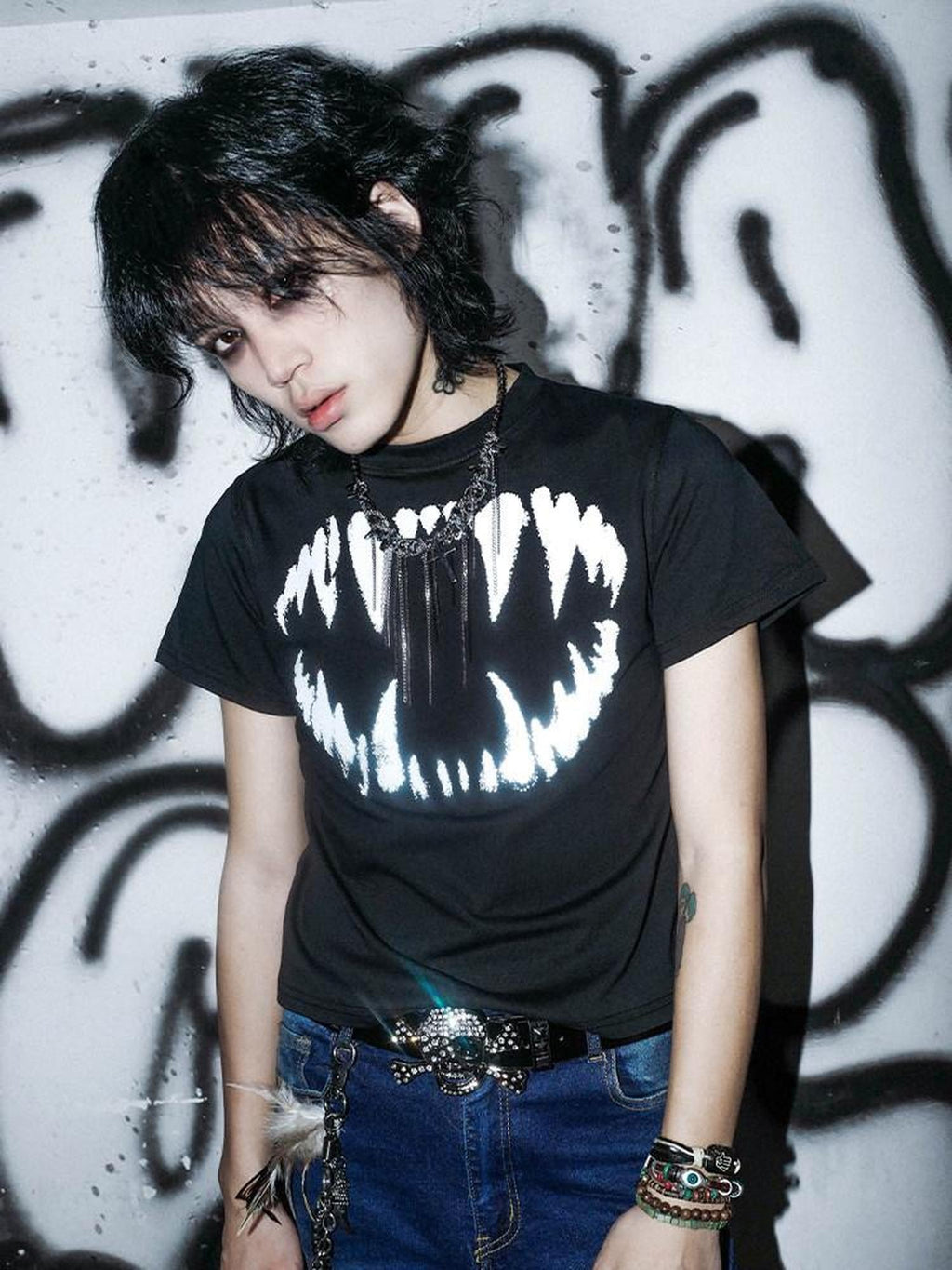 RebelSeed Dark Gothic Cross Print Hot Stamp Slim Fit Women's Cotton Short Sleeve T-shirts