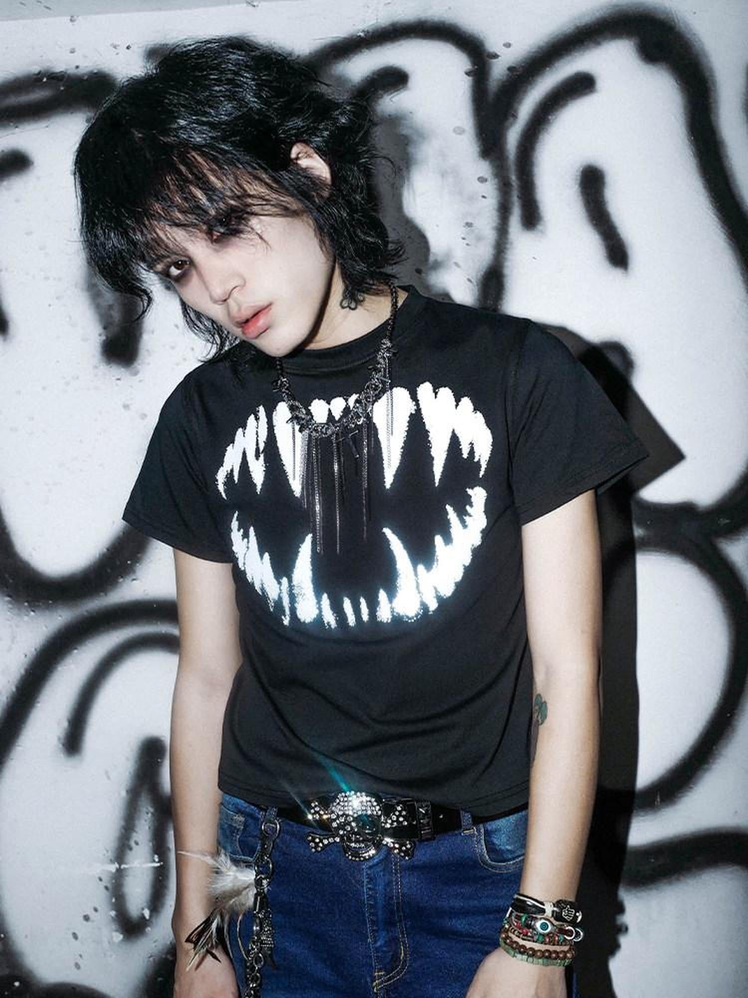 RebelSeed Dark Gothic Cross Print Hot Stamp Slim Fit Women's Cotton Short Sleeve T-shirts