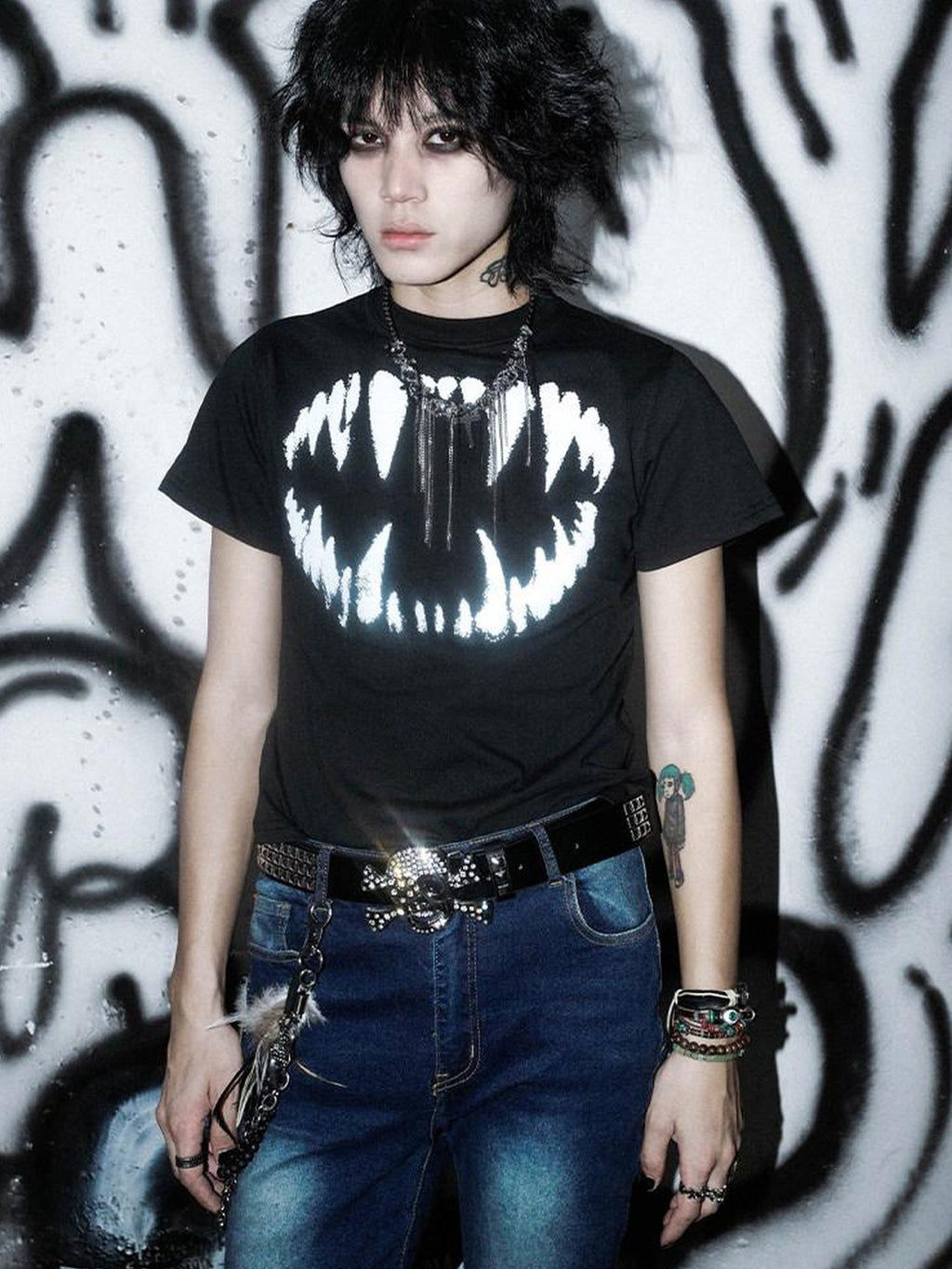 RebelSeed Dark Gothic Cross Print Hot Stamp Slim Fit Women's Cotton Short Sleeve T-shirts
