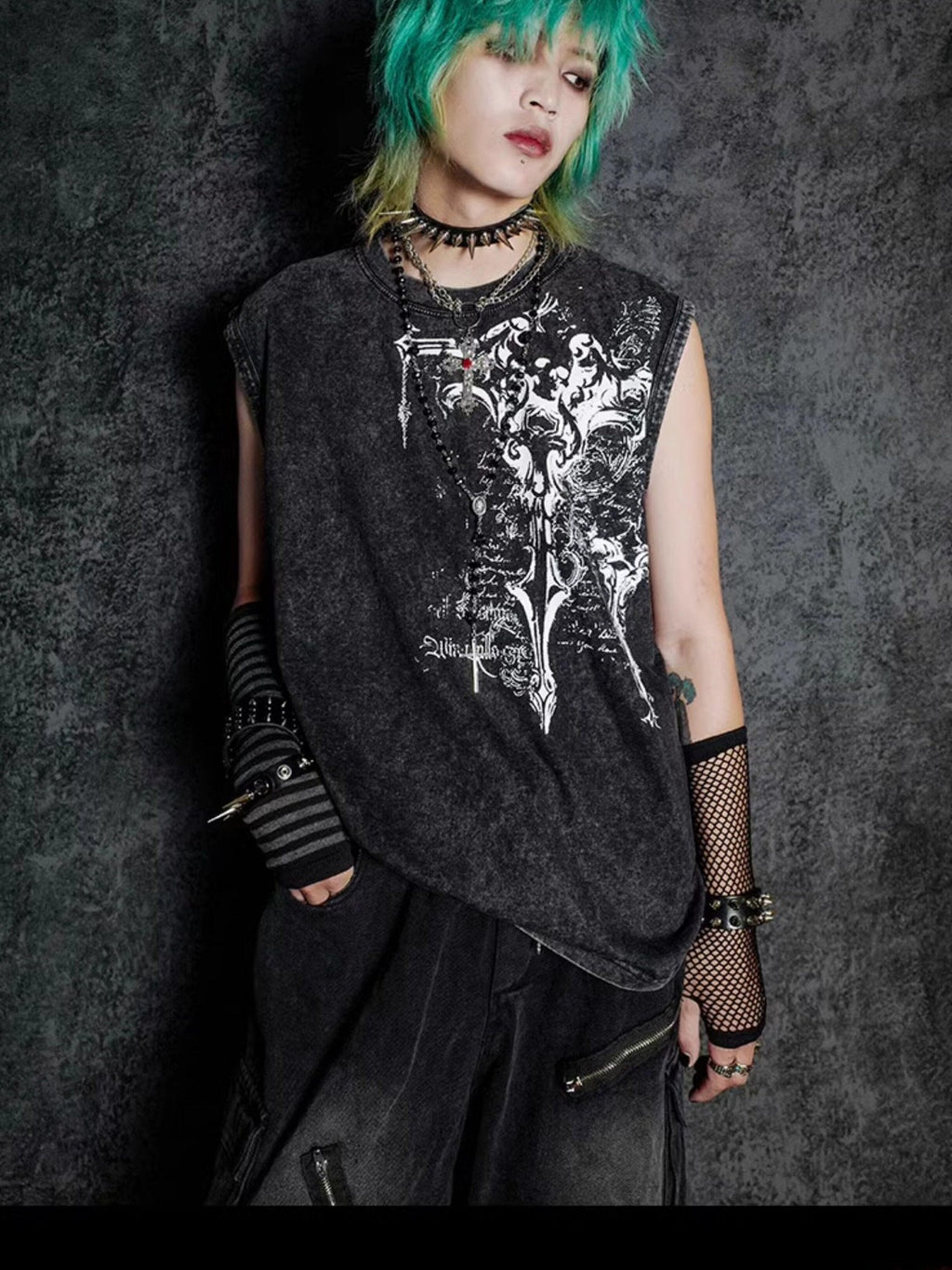 RebelSeed Dark Gothic Geometric Distressed Print Women's Pure Cotton Tank Tops