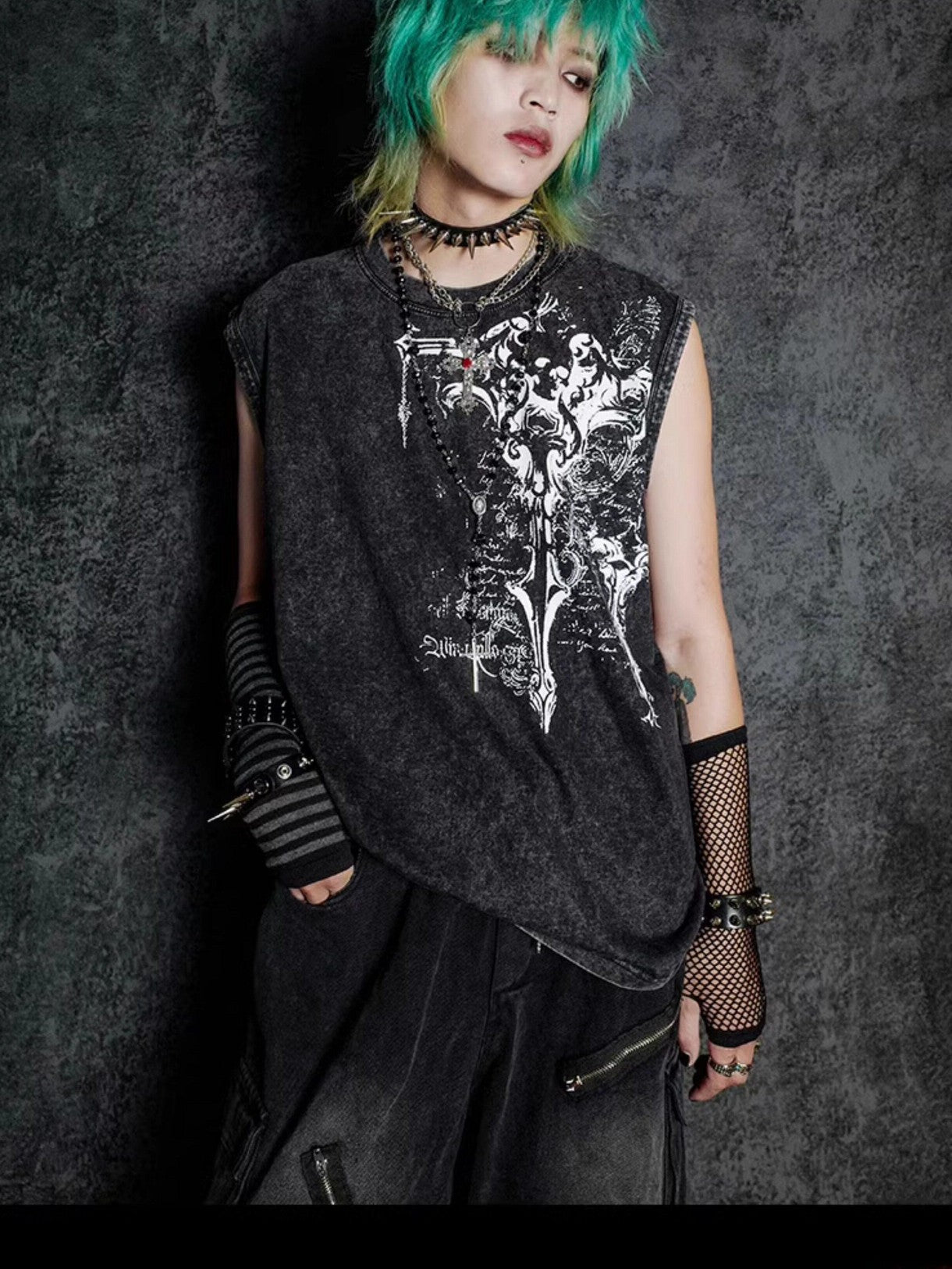 RebelSeed Dark Gothic Geometric Distressed Print Women's Pure Cotton Tank Tops