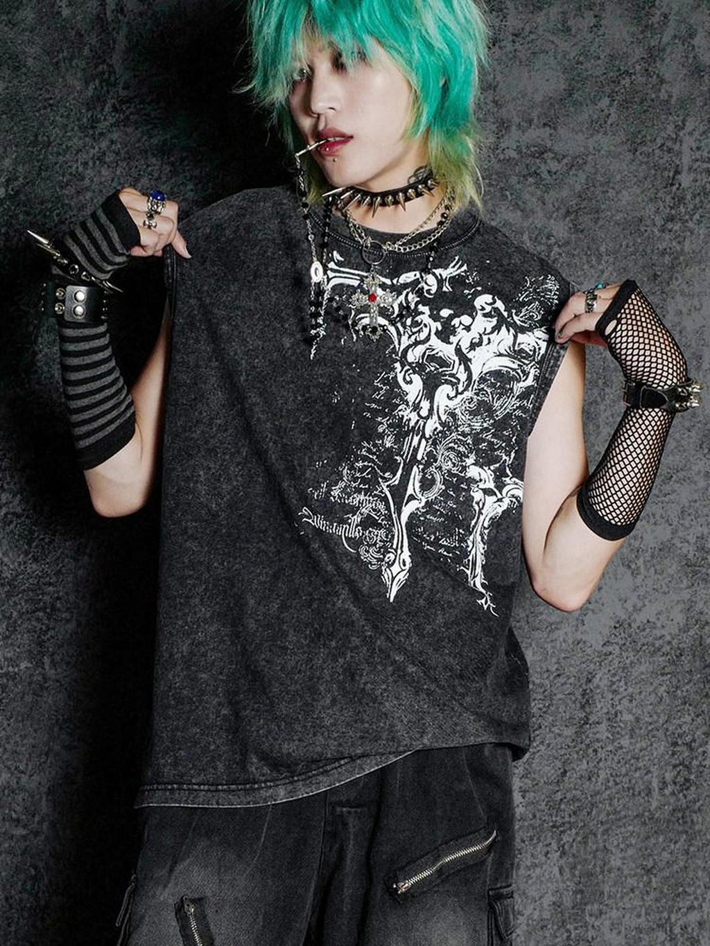 RebelSeed Dark Gothic Geometric Distressed Print Women's Pure Cotton Tank Tops