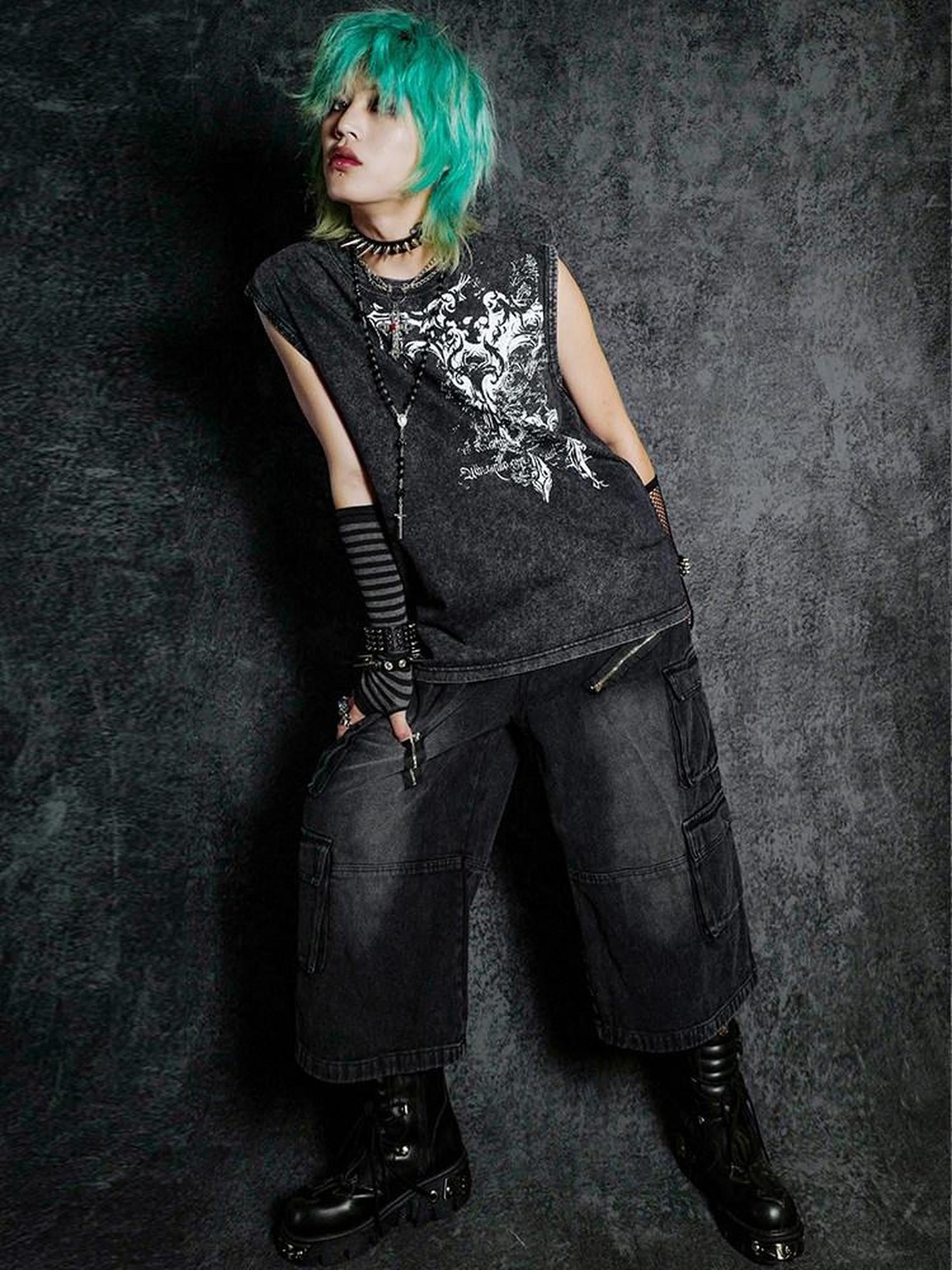 RebelSeed Dark Gothic Geometric Distressed Print Women's Pure Cotton Tank Tops