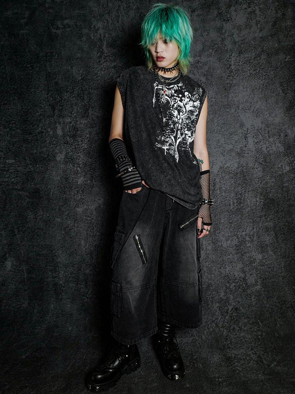 RebelSeed Dark Gothic Geometric Distressed Print Women's Pure Cotton Tank Tops