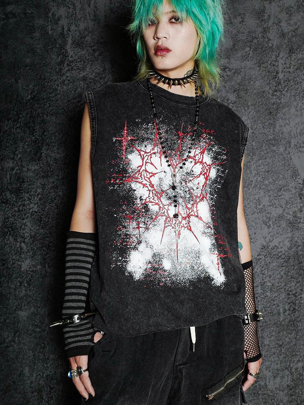 RebelSeed Dark Gothic Graffiti Heat Transfer Distressed Women's Cotton Tank Tops