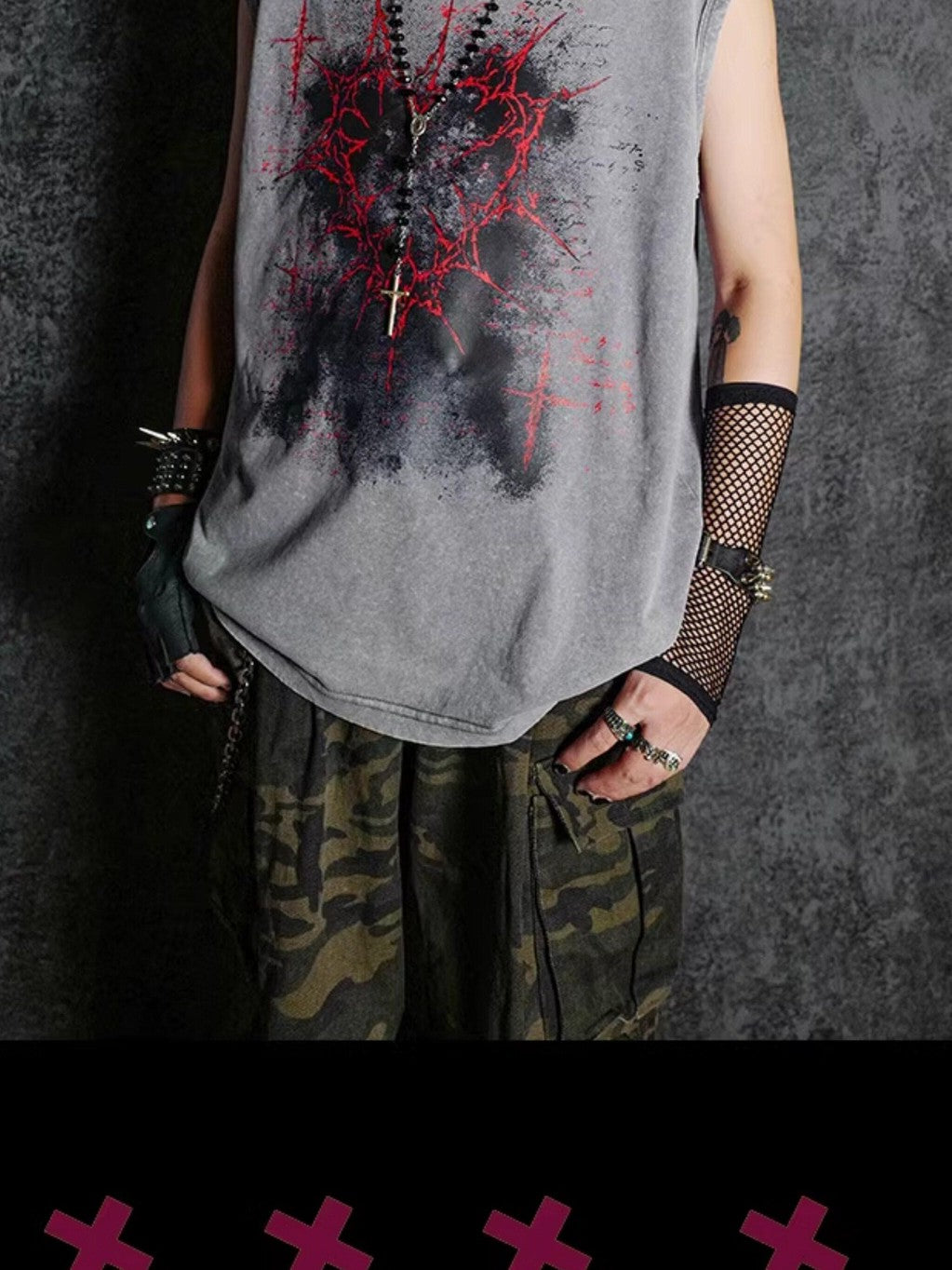RebelSeed Dark Gothic Graffiti Heat Transfer Distressed Women's Cotton Tank Tops
