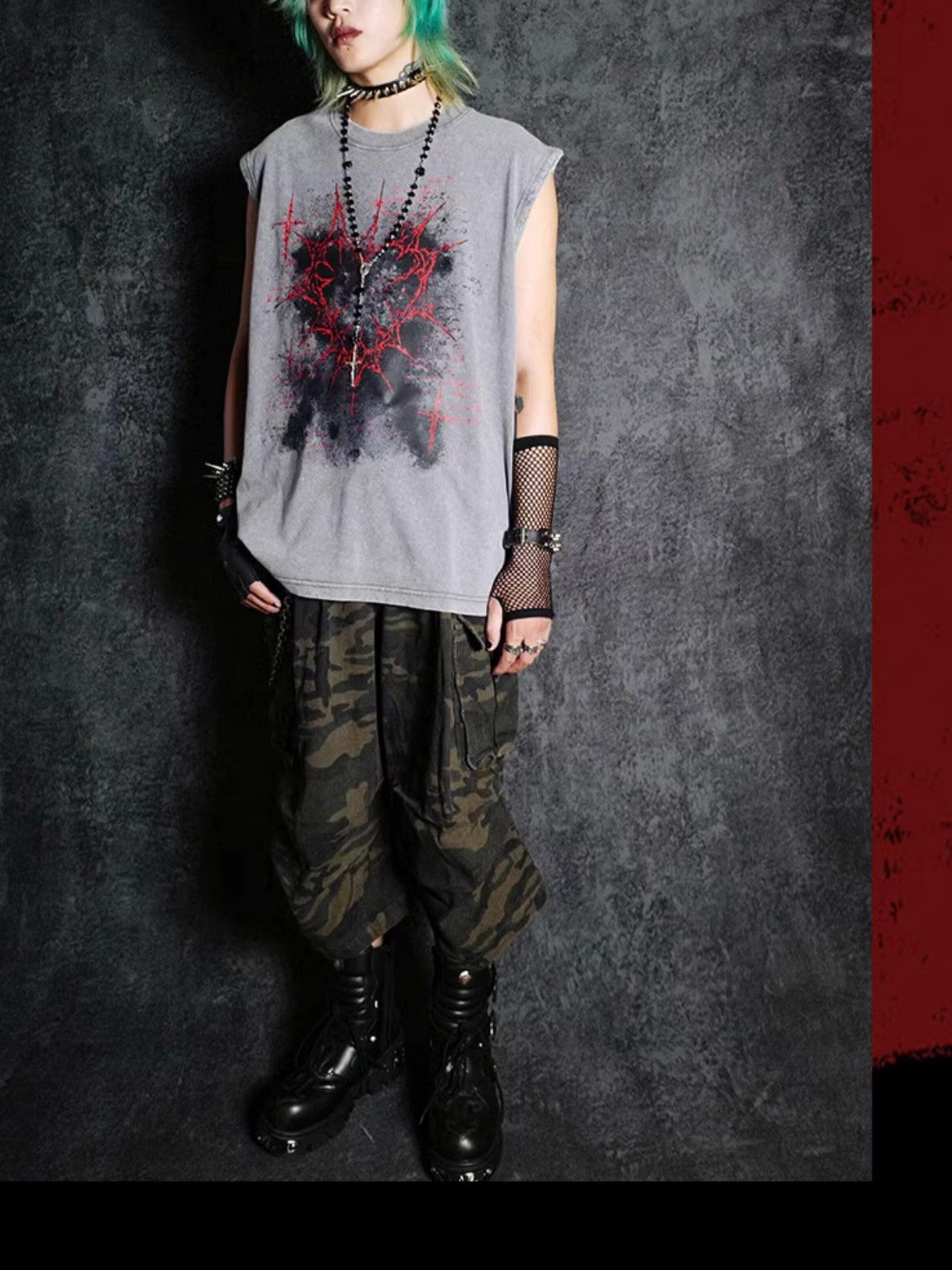 RebelSeed Dark Gothic Graffiti Heat Transfer Distressed Women's Cotton Tank Tops
