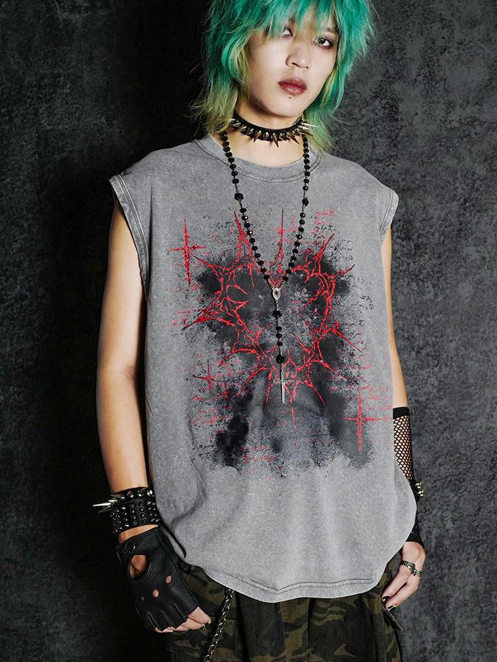 RebelSeed Dark Gothic Graffiti Heat Transfer Distressed Women's Cotton Tank Tops