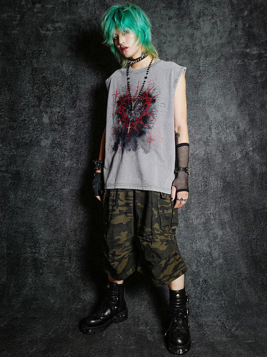 RebelSeed Dark Gothic Graffiti Heat Transfer Distressed Women's Cotton Tank Tops