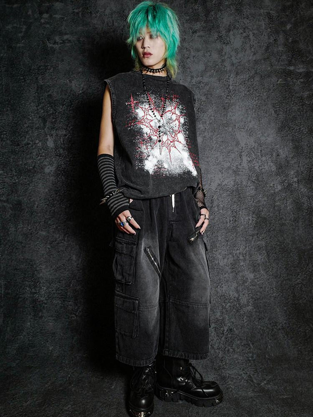 RebelSeed Dark Gothic Graffiti Heat Transfer Distressed Women's Cotton Tank Tops