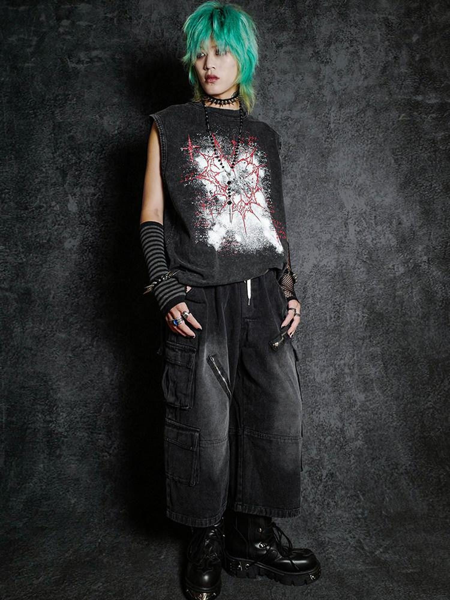 RebelSeed Dark Gothic Graffiti Heat Transfer Distressed Women's Cotton Tank Tops