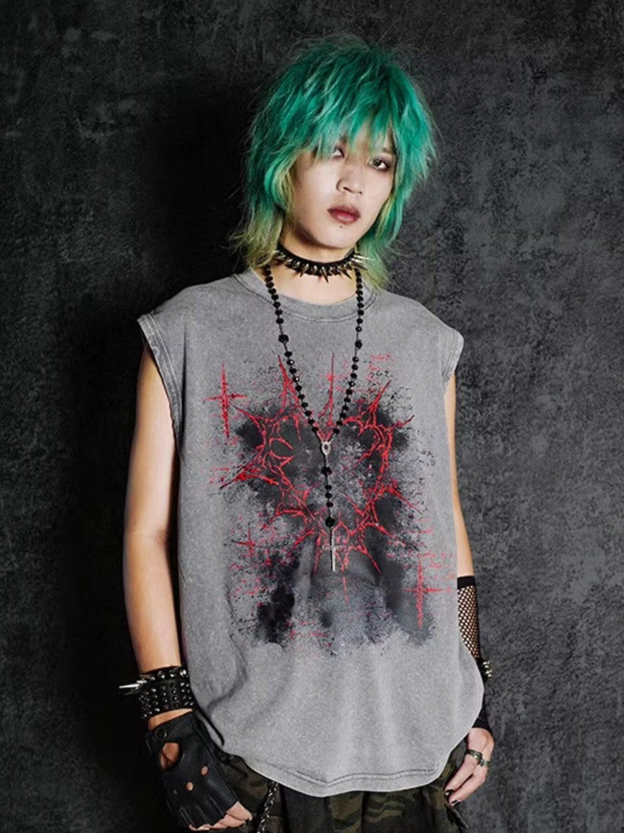 RebelSeed Dark Gothic Graffiti Heat Transfer Distressed Women's Cotton Tank Tops