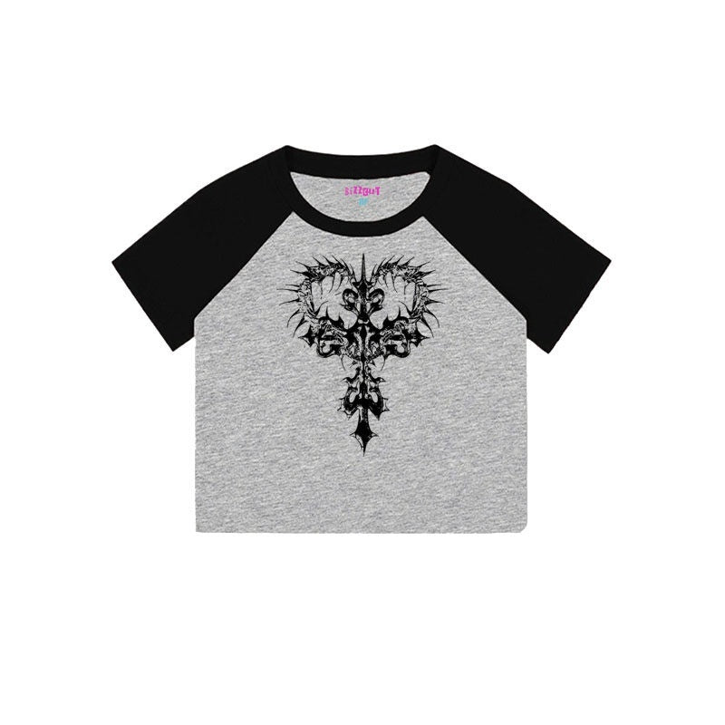 RebelSeed_Dark_Gothic_Skeleton_Cross_Print_Raglan_Women's_Cotton_Short_Sleeve_T-shirts_812586314778_MISSTT