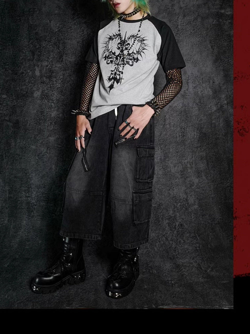 RebelSeed Dark Gothic Skeleton Cross Print Raglan Women's Cotton Short Sleeve T-shirts