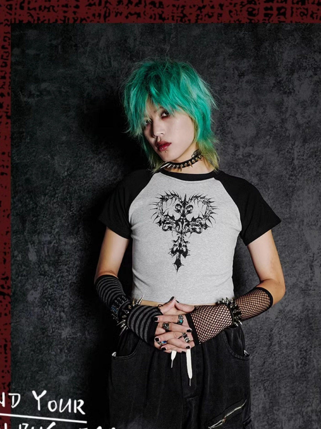 RebelSeed Dark Gothic Skeleton Cross Print Raglan Women's Cotton Short Sleeve T-shirts