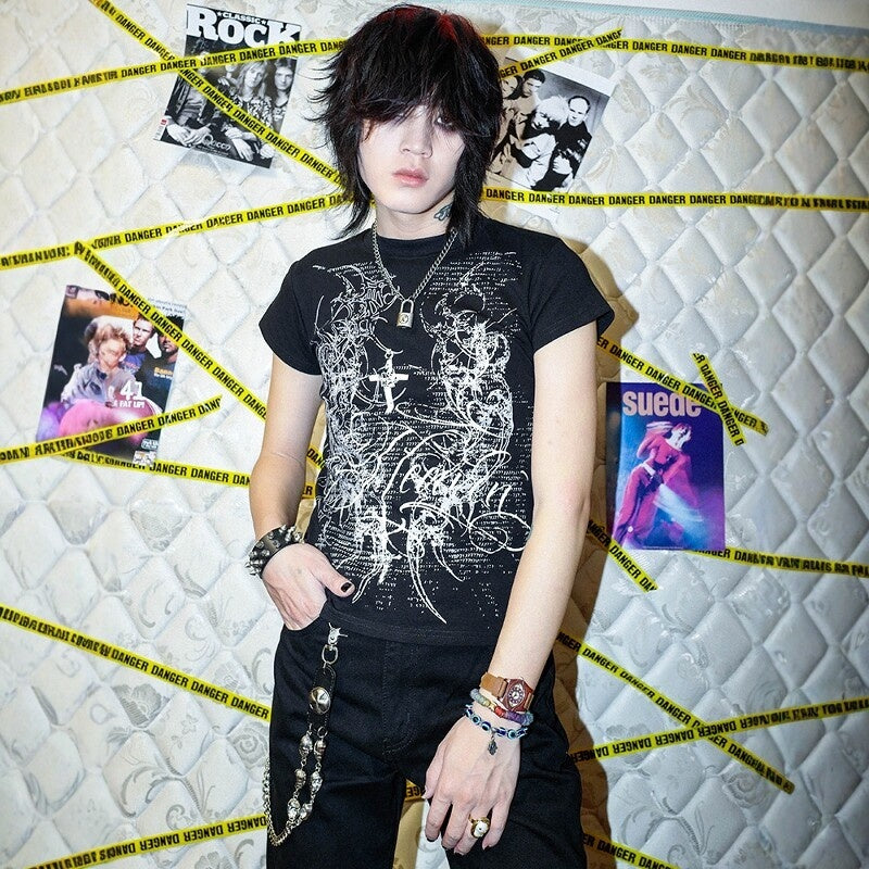 RebelSeed_Dark_Gothic_Totem_Print_Heat_Transfer_Women's_Cotton_Slim_Short_Sleeve_T-shirts_897646362614_MISSTT