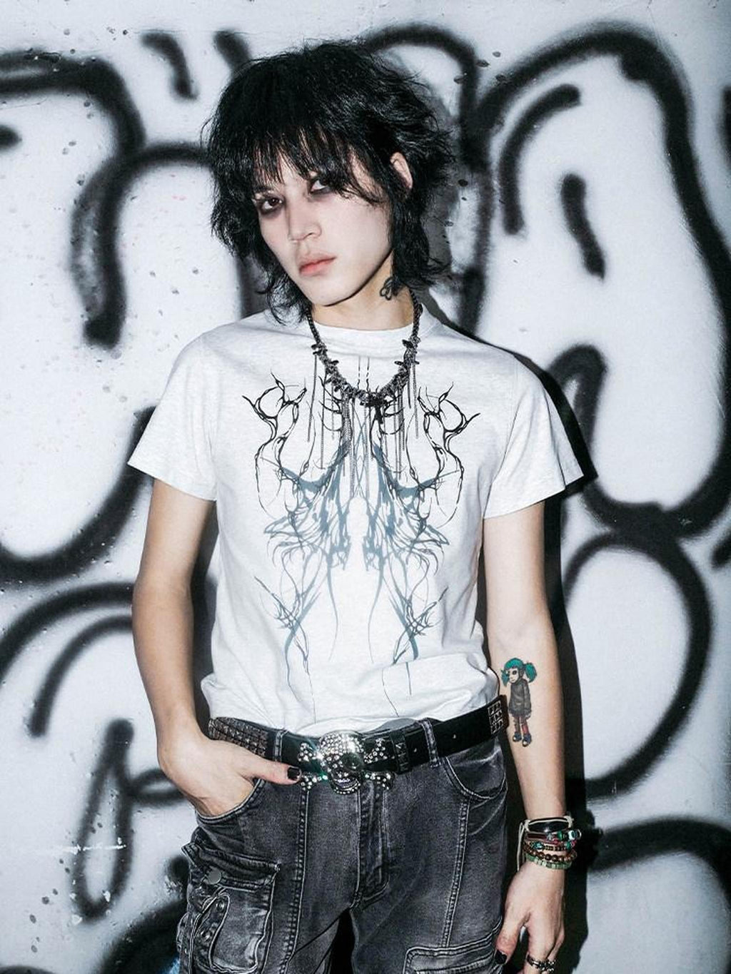 RebelSeed Dark Gothic Totem Print Hot Stamped Slim Women's Cotton Short Sleeve T-shirts