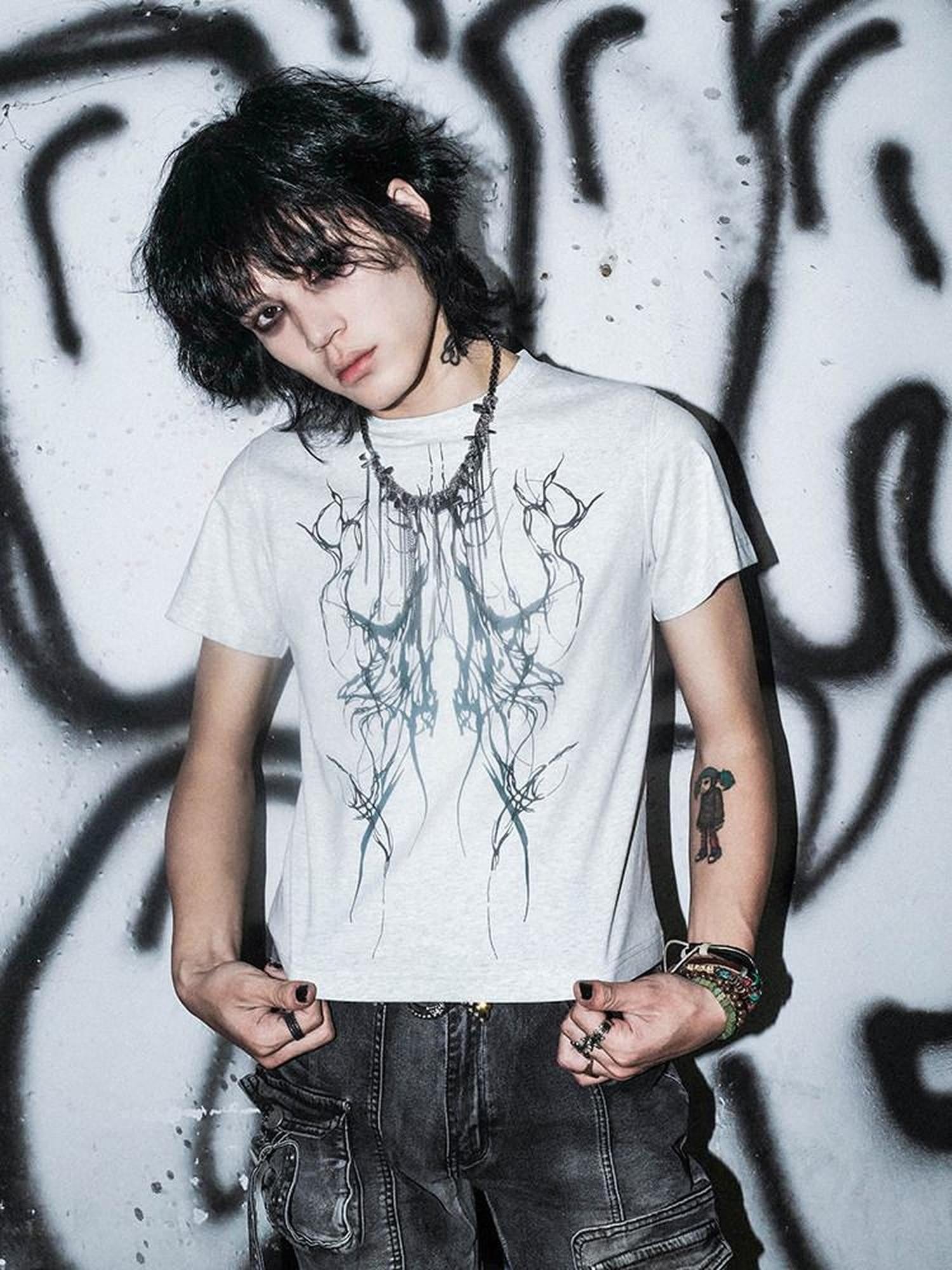 RebelSeed Dark Gothic Totem Print Hot Stamped Slim Women's Cotton Short Sleeve T-shirts
