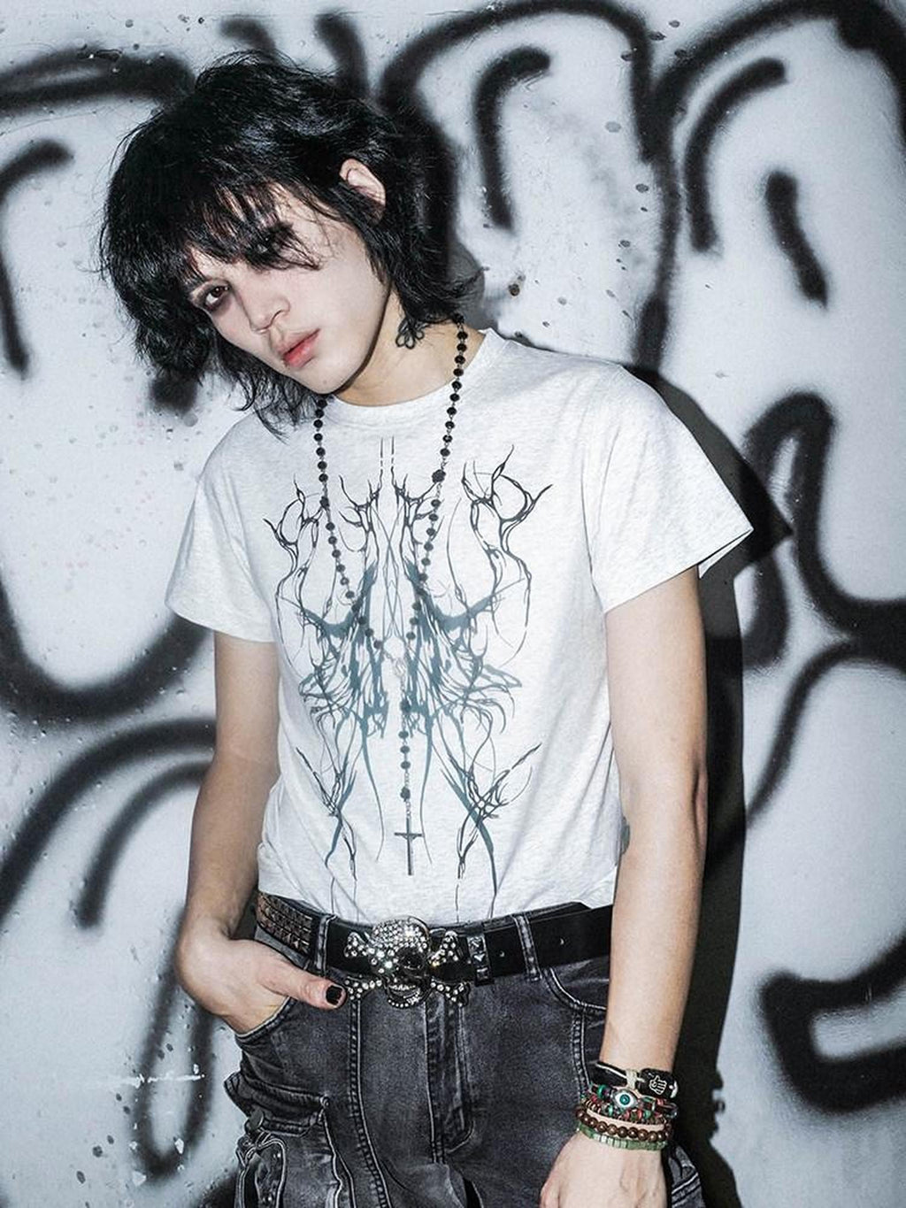 RebelSeed Dark Gothic Totem Print Hot Stamped Slim Women's Cotton Short Sleeve T-shirts