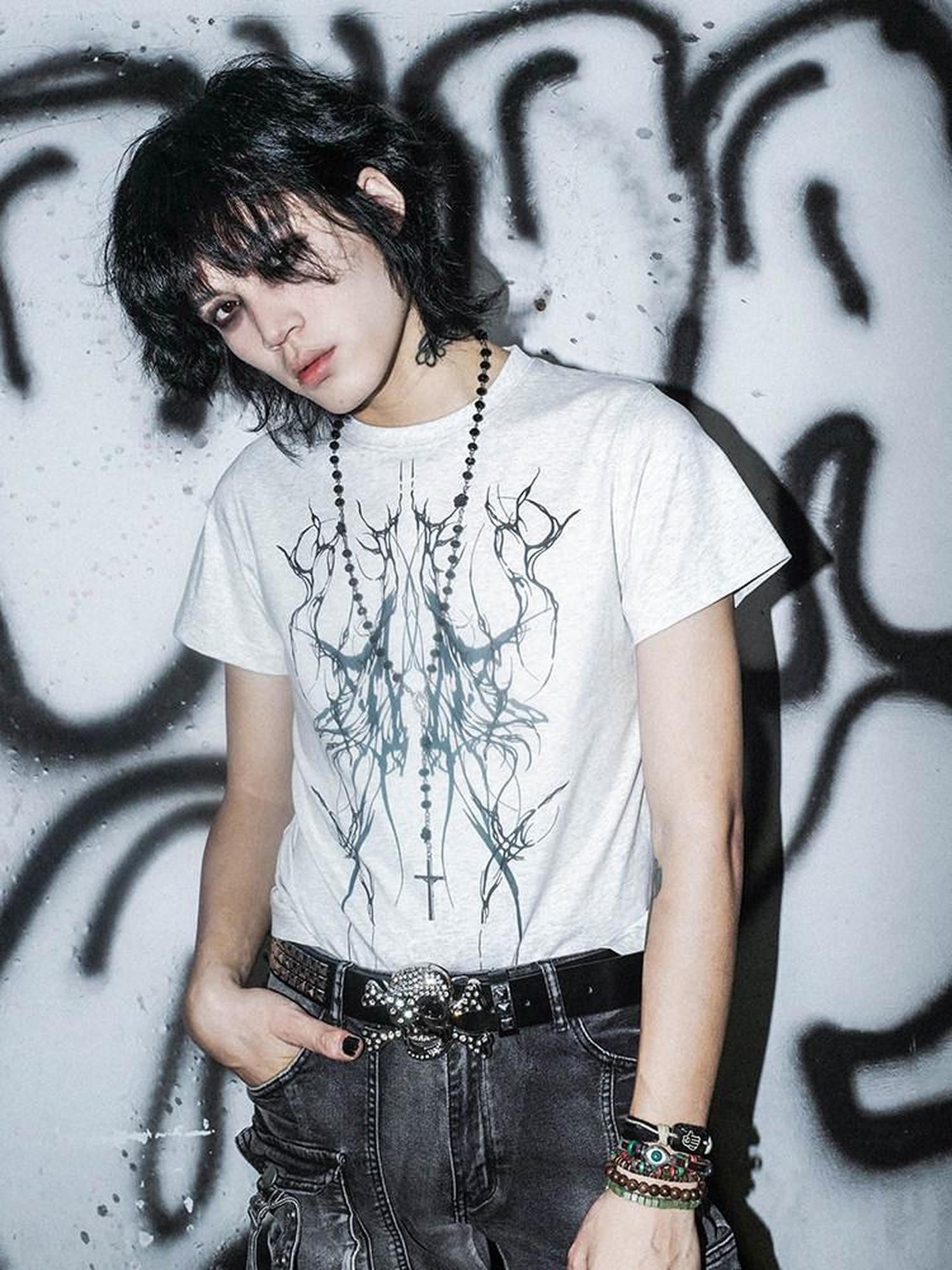 RebelSeed Dark Gothic Totem Print Hot Stamped Slim Women's Cotton Short Sleeve T-shirts