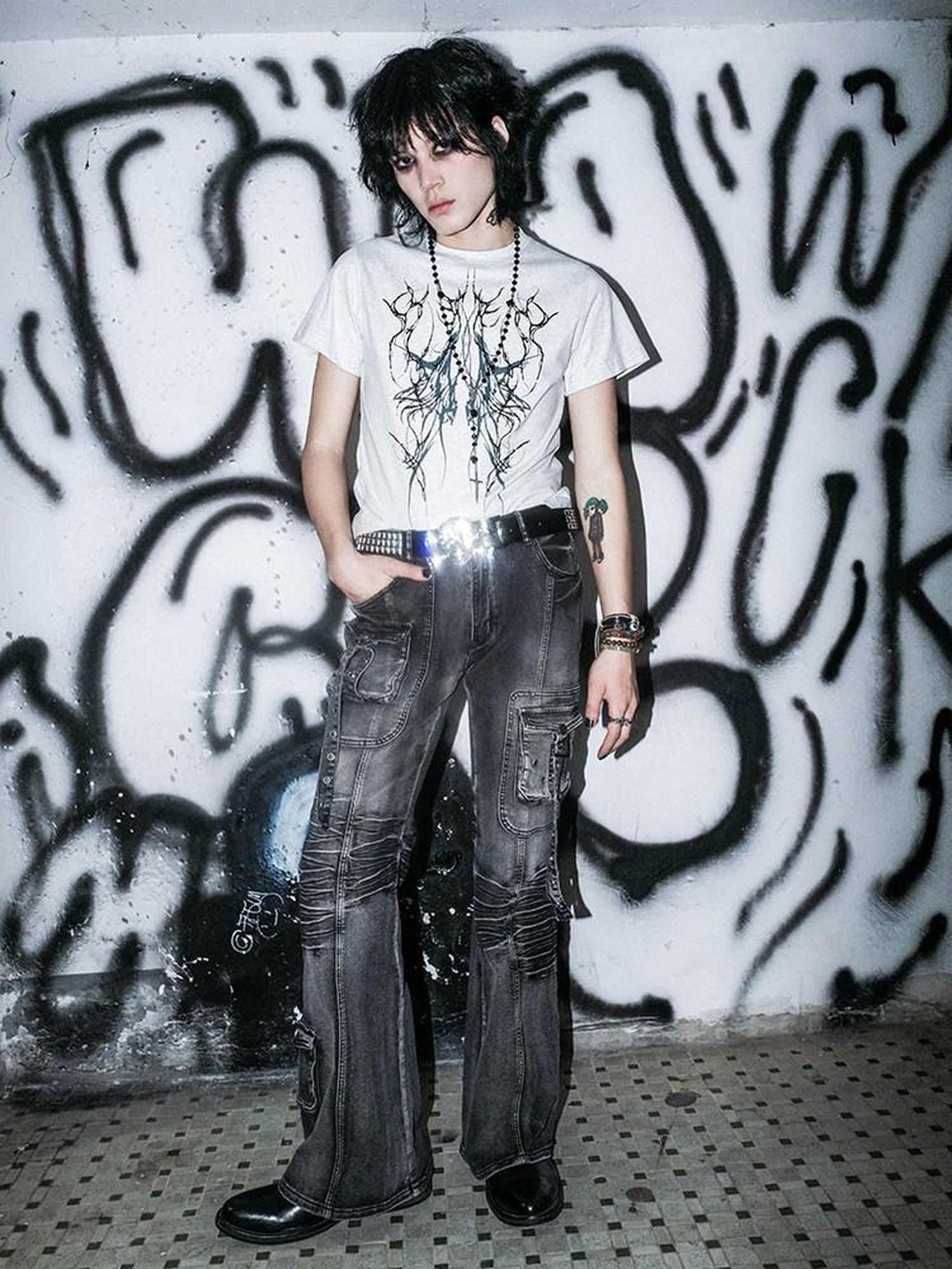 RebelSeed Dark Gothic Totem Print Hot Stamped Slim Women's Cotton Short Sleeve T-shirts