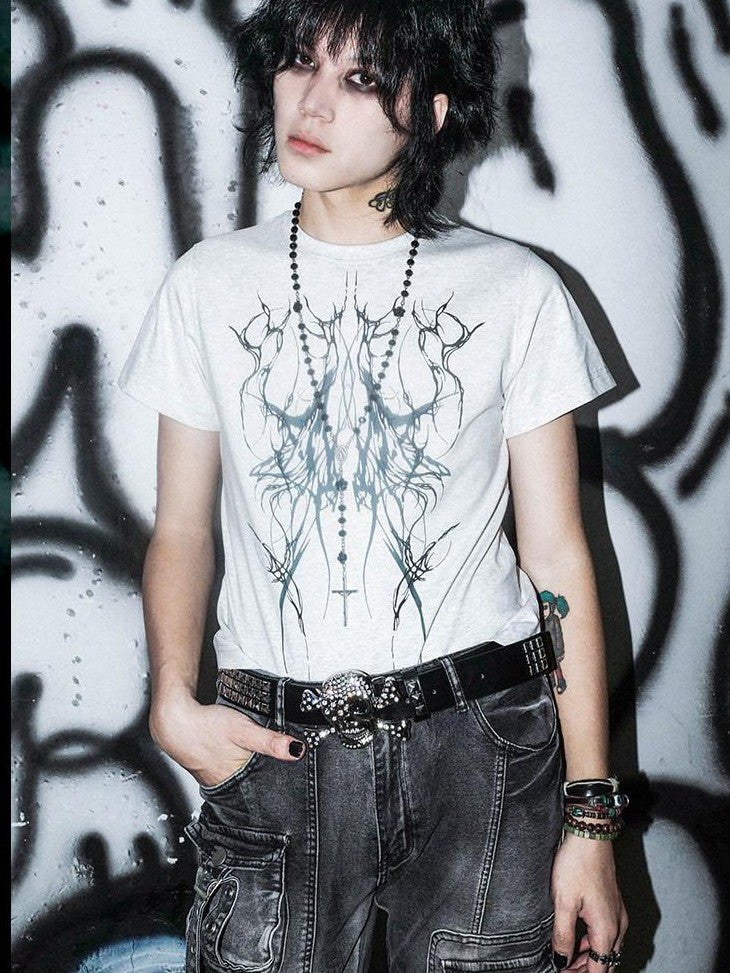 RebelSeed Dark Gothic Totem Print Hot Stamped Slim Women's Cotton Short Sleeve T-shirts