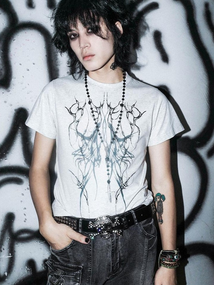 RebelSeed Dark Gothic Totem Print Hot Stamped Slim Women's Cotton Short Sleeve T-shirts