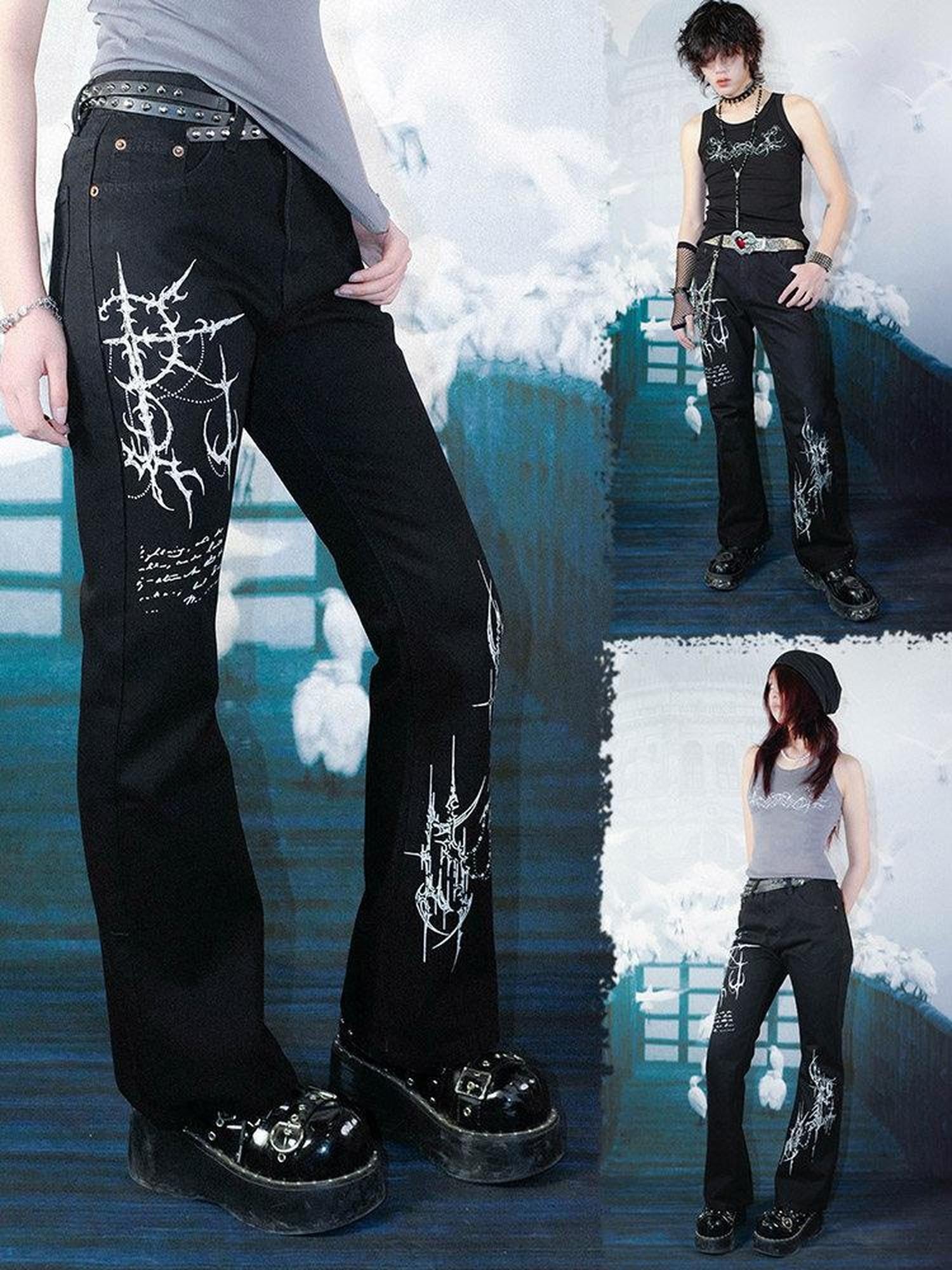 RebelSeed Dark Gothic Totem Subculture Women's Denim Micro Flare Jeans