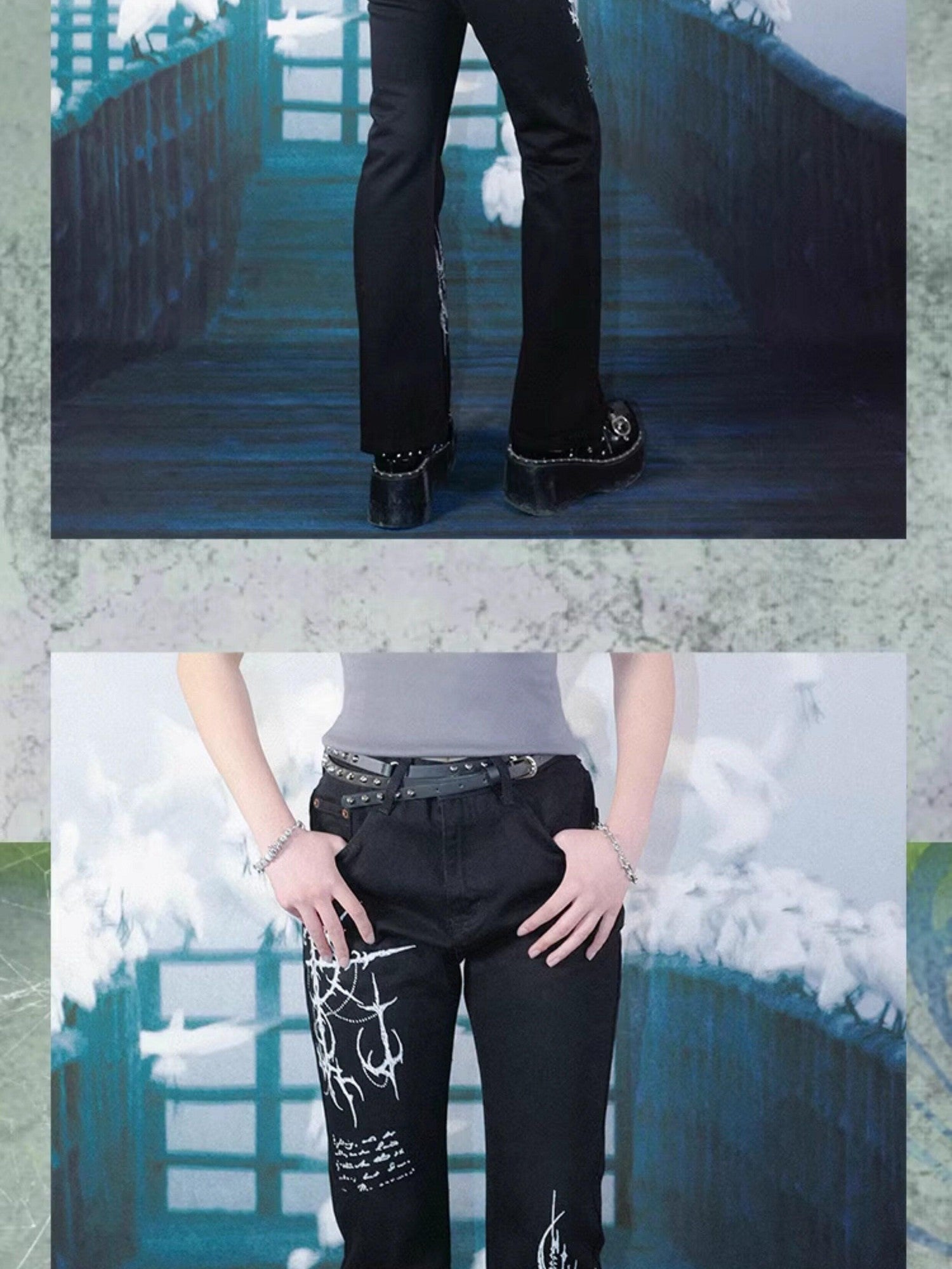 RebelSeed Dark Gothic Totem Subculture Women's Denim Micro Flare Jeans