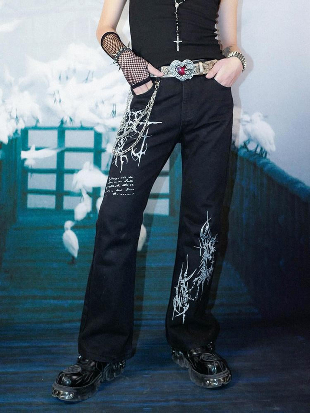 RebelSeed Dark Gothic Totem Subculture Women's Denim Micro Flare Jeans