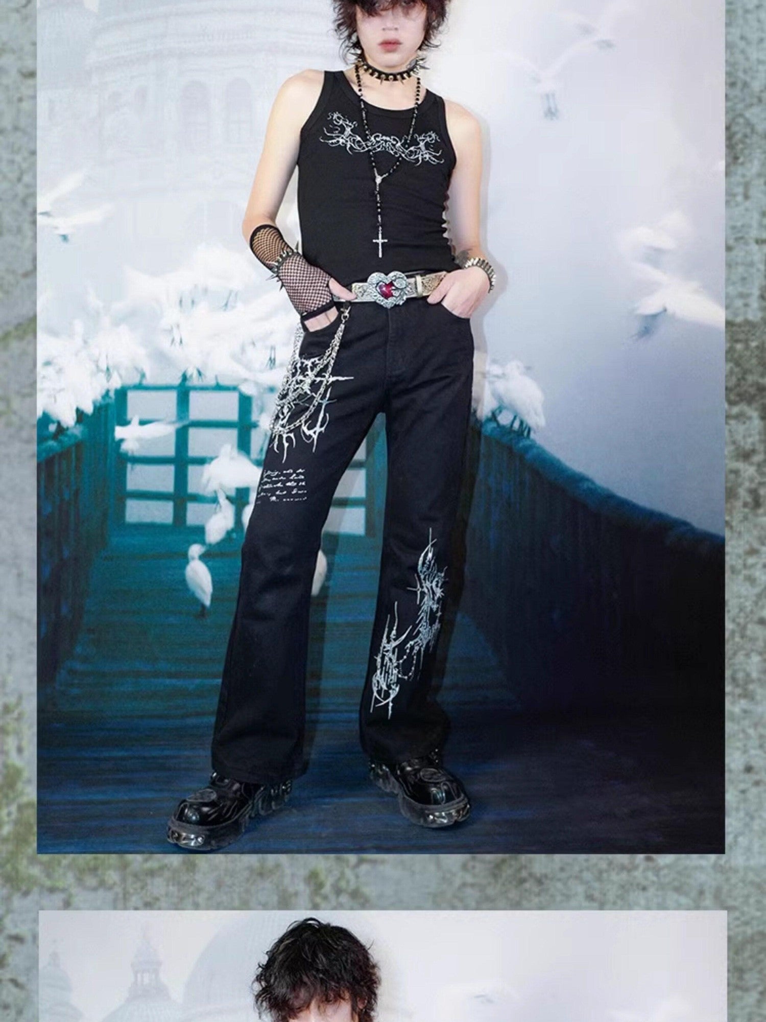 RebelSeed Dark Gothic Totem Subculture Women's Denim Micro Flare Jeans