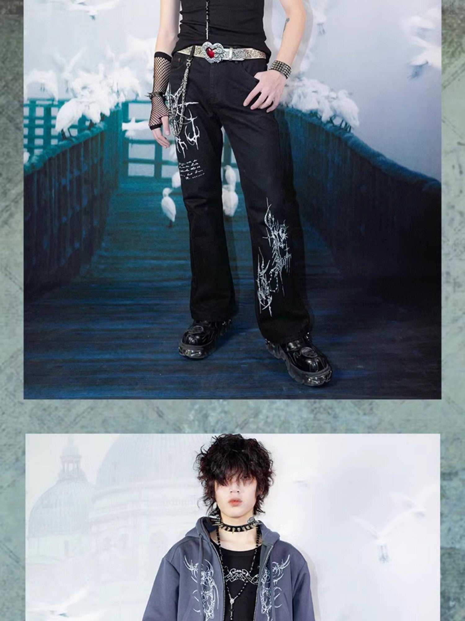 RebelSeed Dark Gothic Totem Subculture Women's Denim Micro Flare Jeans