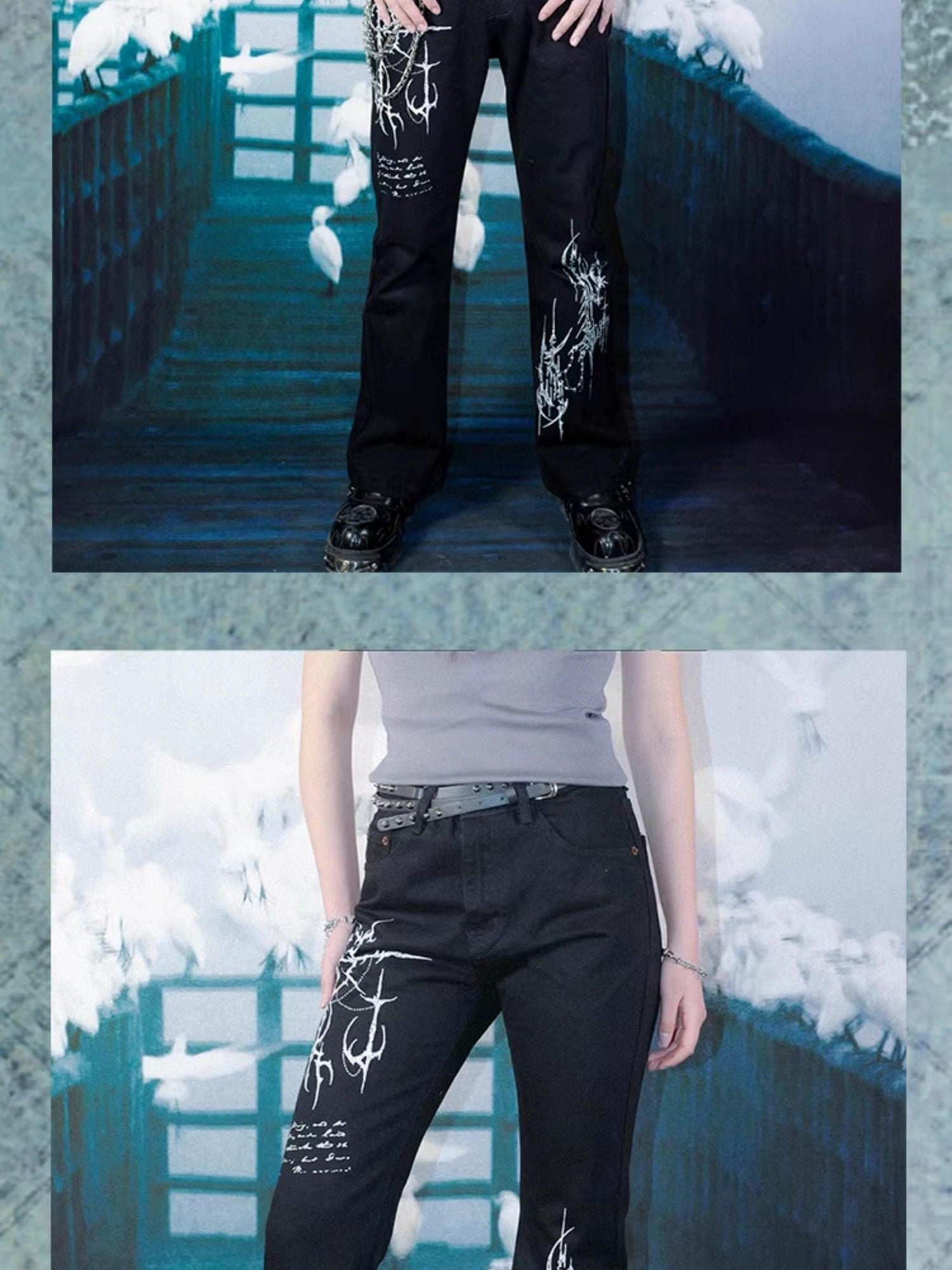 RebelSeed Dark Gothic Totem Subculture Women's Denim Micro Flare Jeans