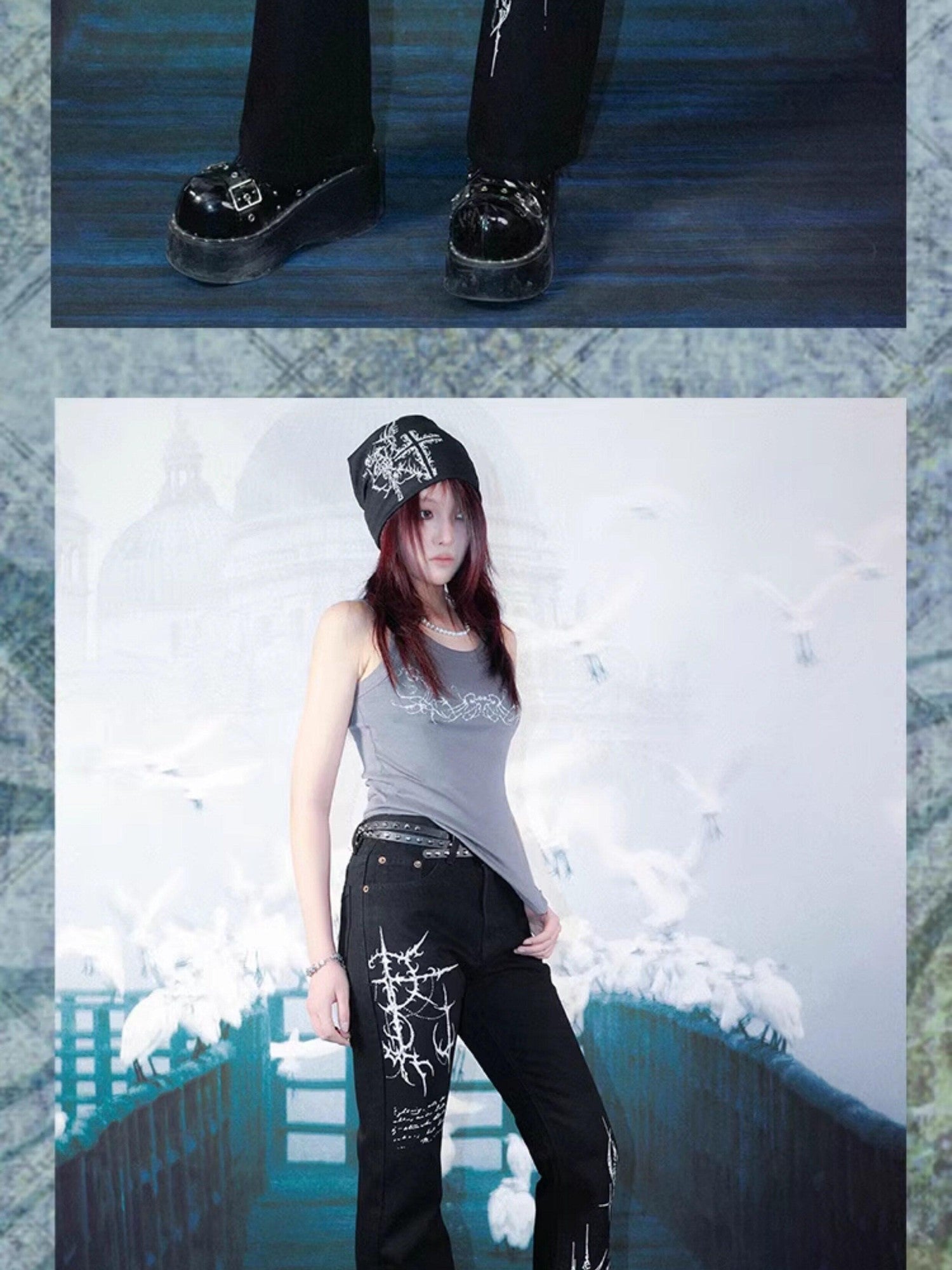 RebelSeed Dark Gothic Totem Subculture Women's Denim Micro Flare Jeans