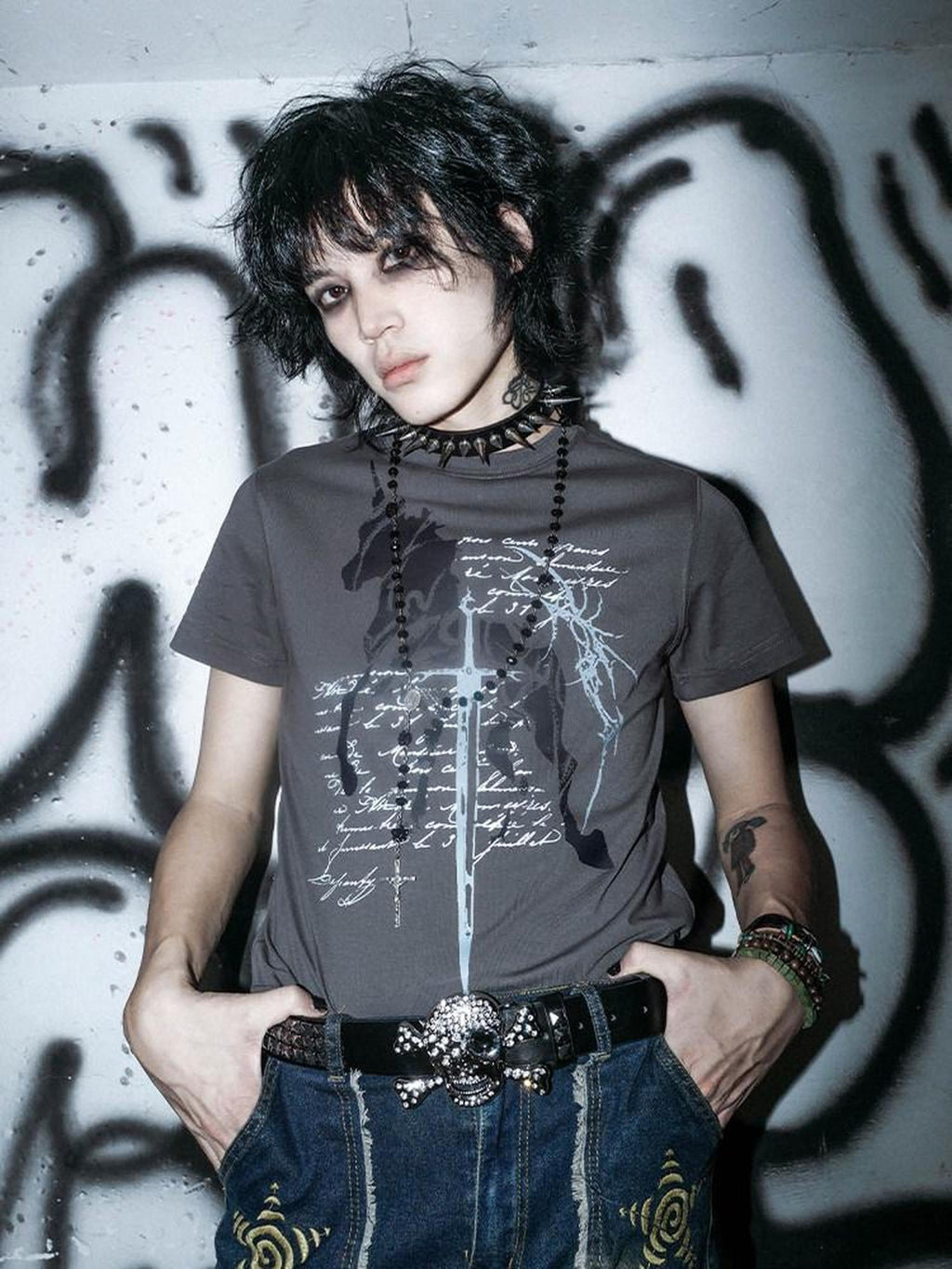 RebelSeed Dark Gothic Unicorn Rune Heat Print Women's Cotton Short Sleeve T-shirts