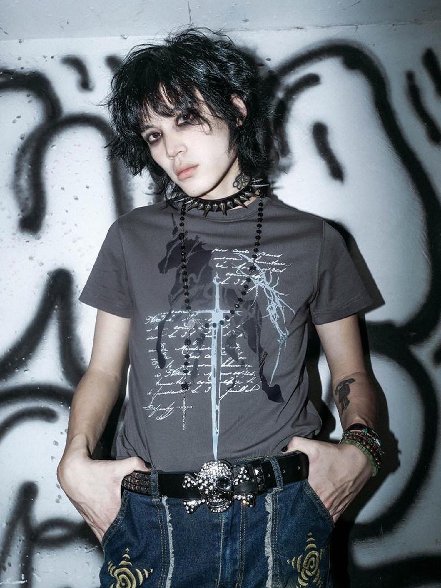 RebelSeed Dark Gothic Unicorn Rune Heat Print Women's Cotton Short Sleeve T-shirts