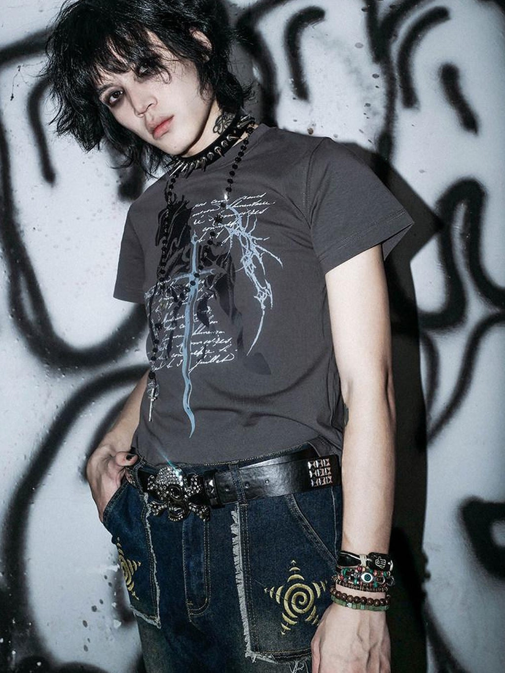 RebelSeed Dark Gothic Unicorn Rune Heat Print Women's Cotton Short Sleeve T-shirts