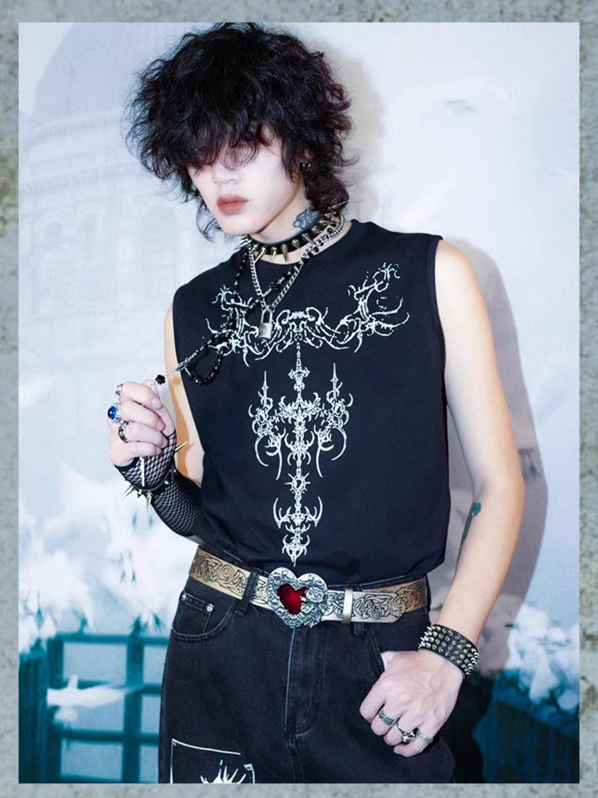 RebelSeed Dark Graffiti Heat Transfer Punk Round Neck Women's Cotton Tank Tops