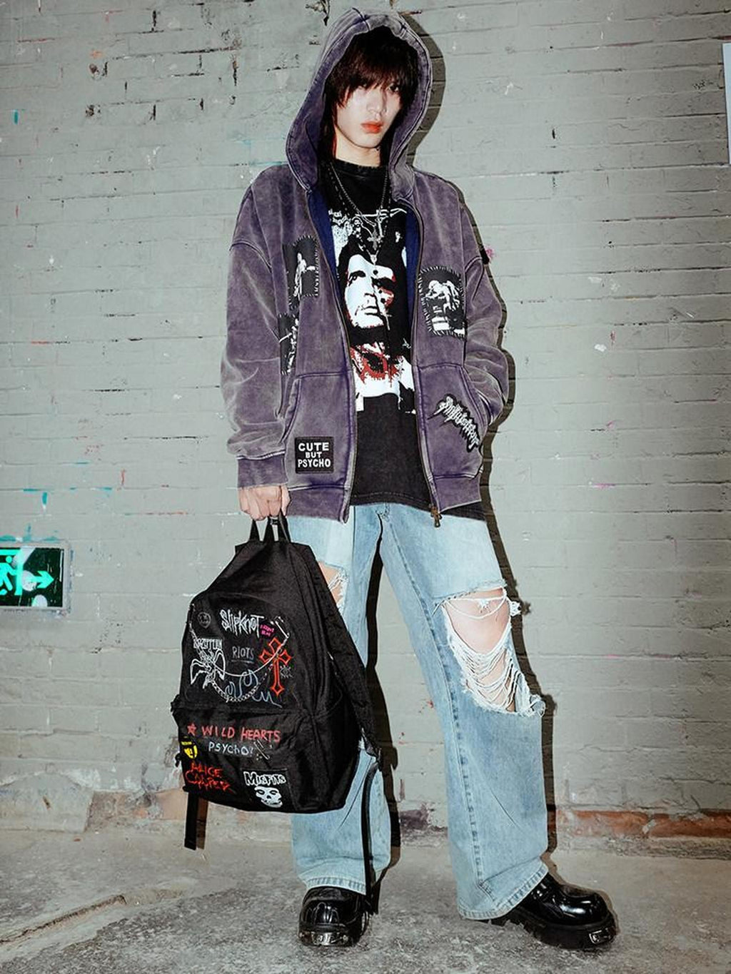 RebelSeed Dark Handpainted Graffiti Embroidered Chain Pin Women's Backpacks