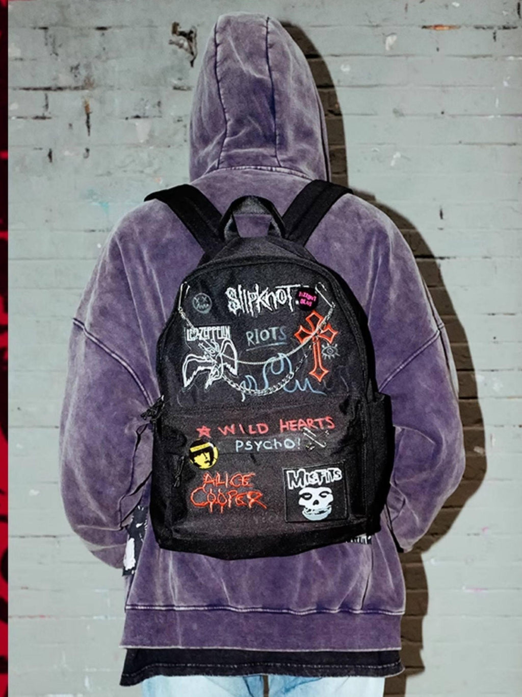 RebelSeed Dark Handpainted Graffiti Embroidered Chain Pin Women's Backpacks