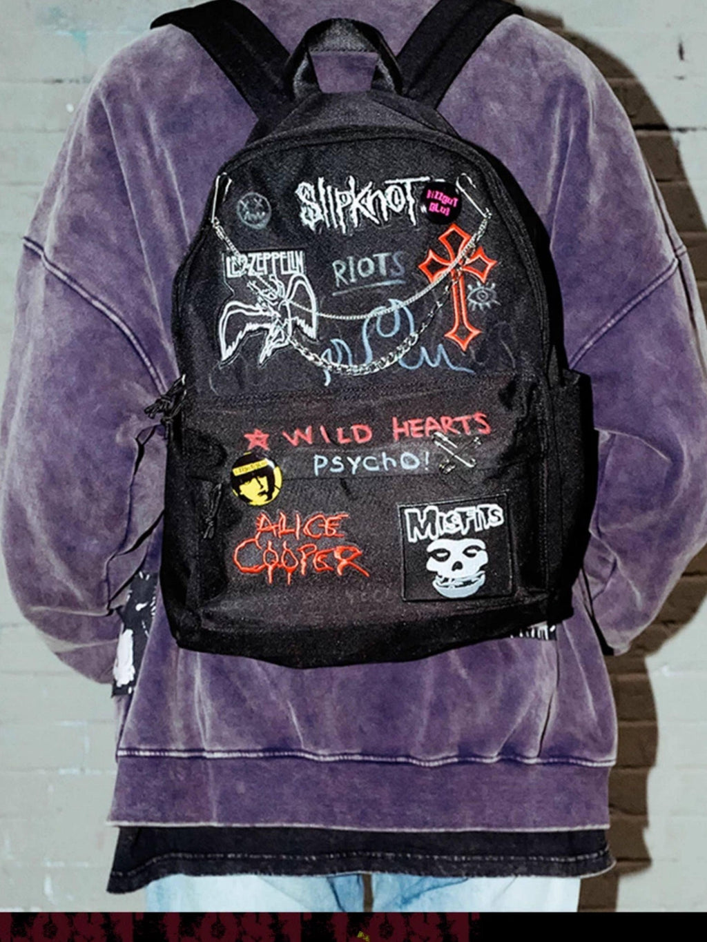 RebelSeed Dark Handpainted Graffiti Embroidered Chain Pin Women's Backpacks
