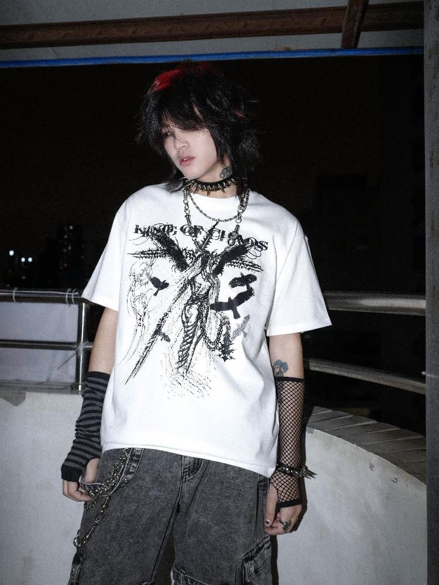 RebelSeed Dark Knight Punk Character Print Women's Cotton Short Sleeve T-shirts