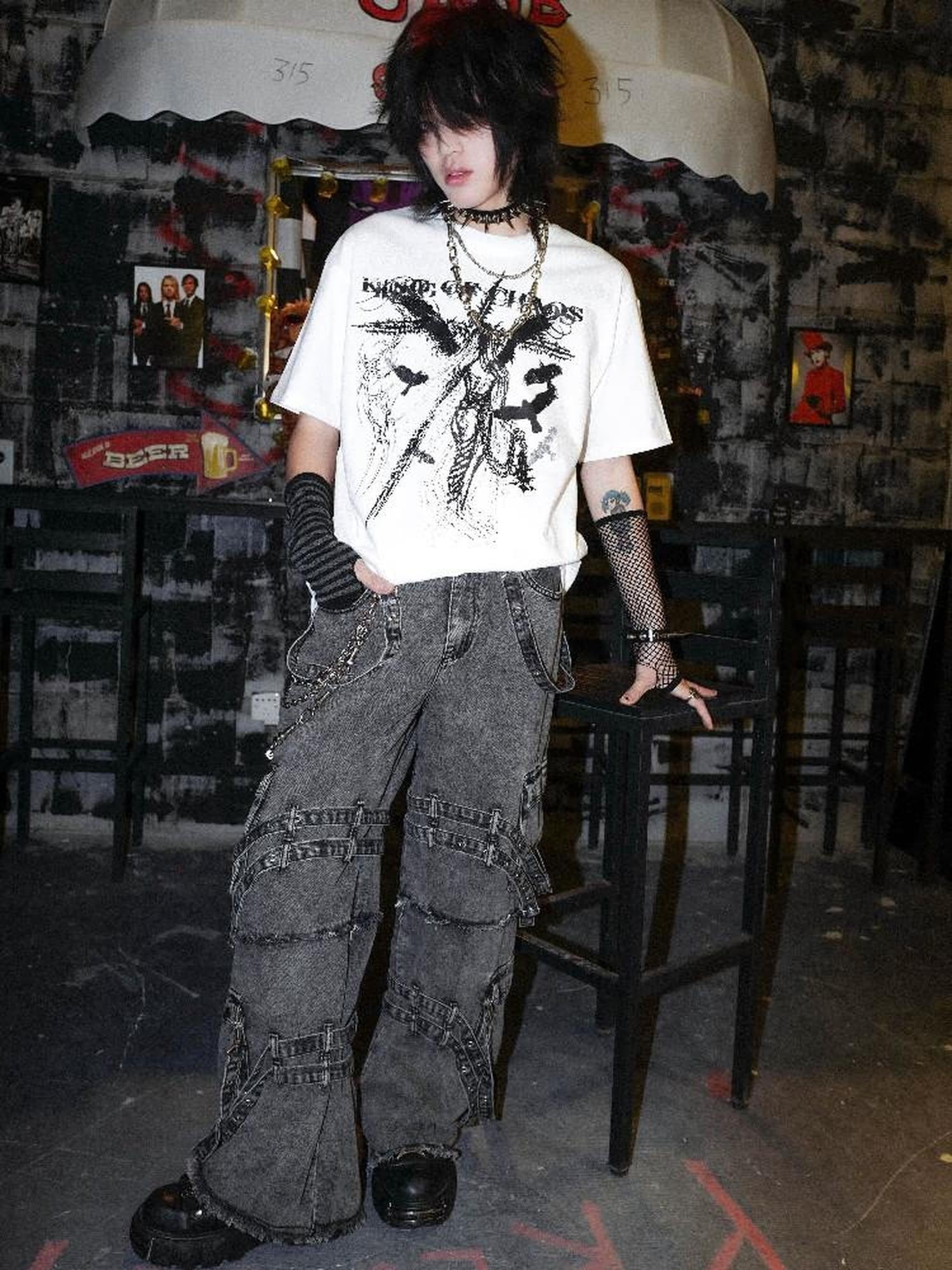 RebelSeed Dark Knight Punk Character Print Women's Cotton Short Sleeve T-shirts