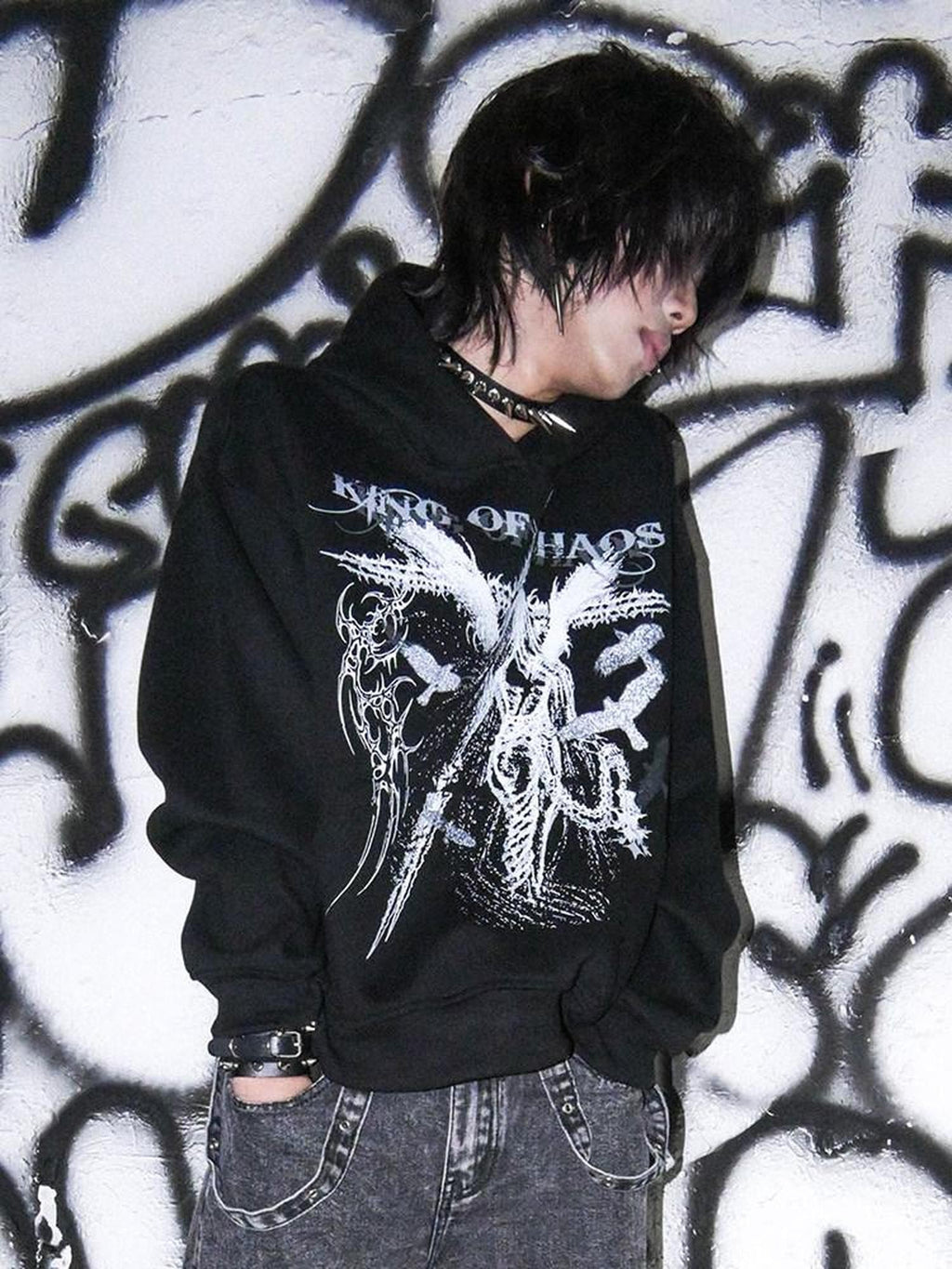 RebelSeed Dark Knight Rock Zipper Cartoon Print Loose Women's Cotton Hoodies