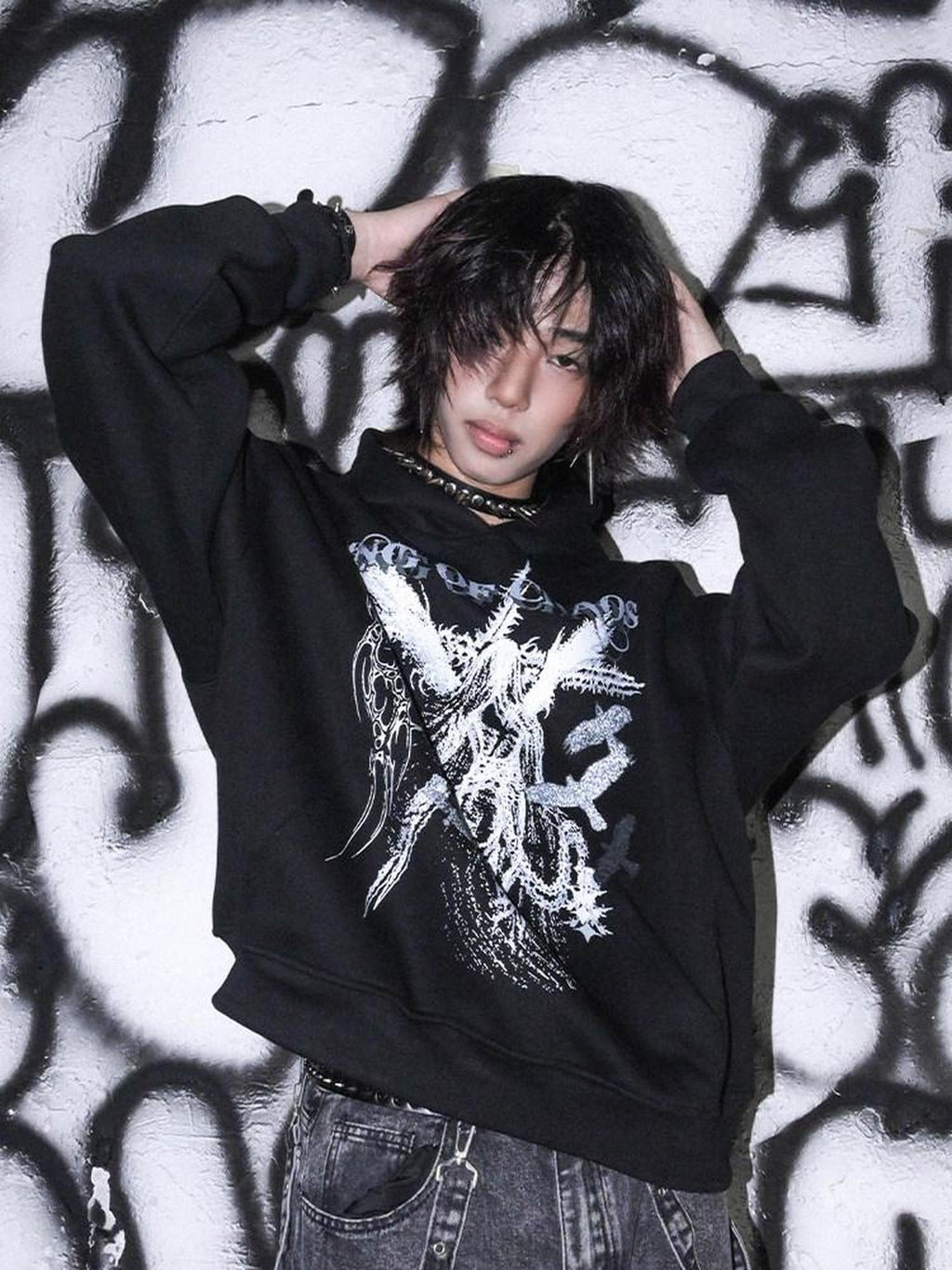 RebelSeed Dark Knight Rock Zipper Cartoon Print Loose Women's Cotton Hoodies