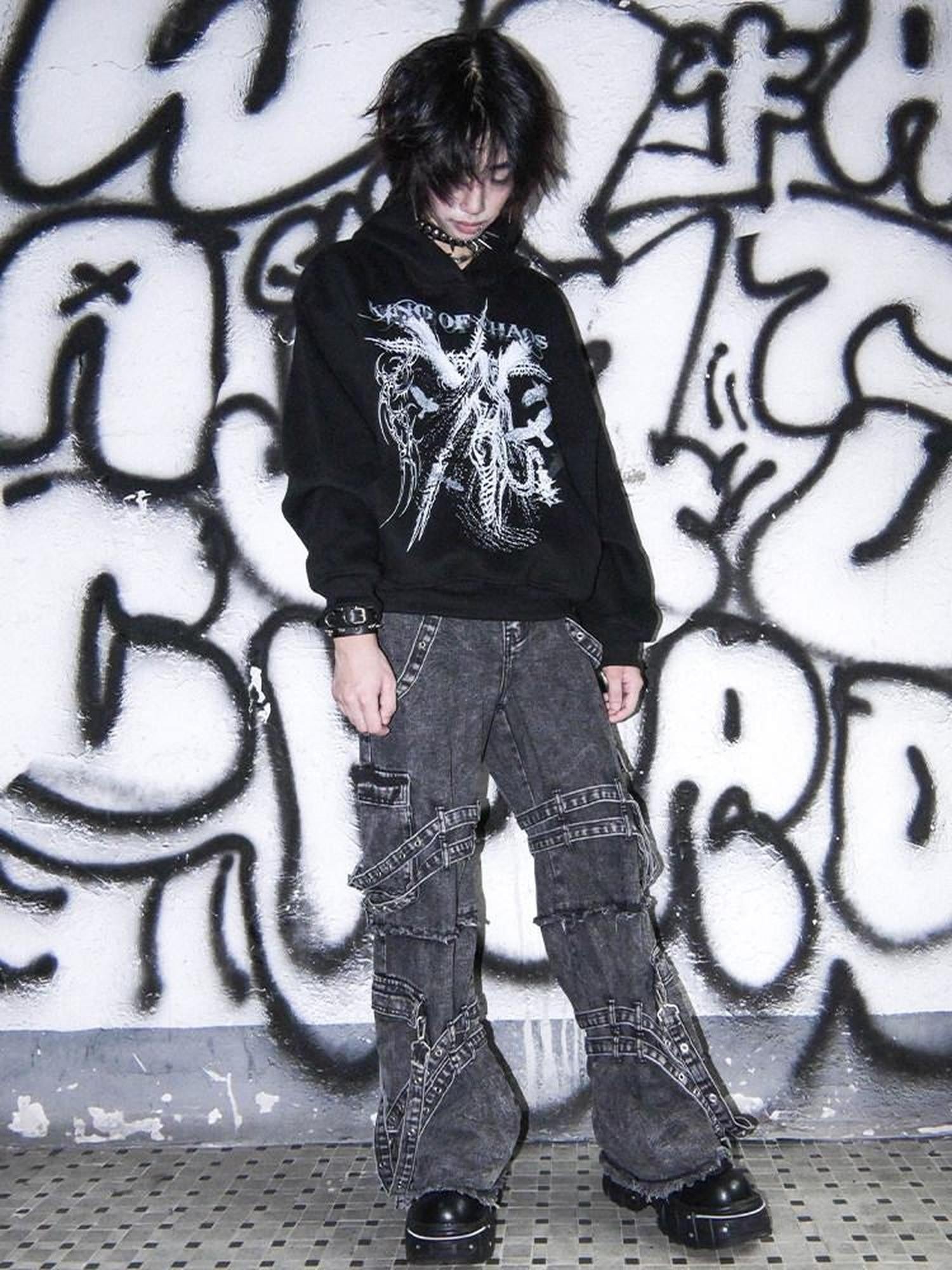 RebelSeed Dark Knight Rock Zipper Cartoon Print Loose Women's Cotton Hoodies