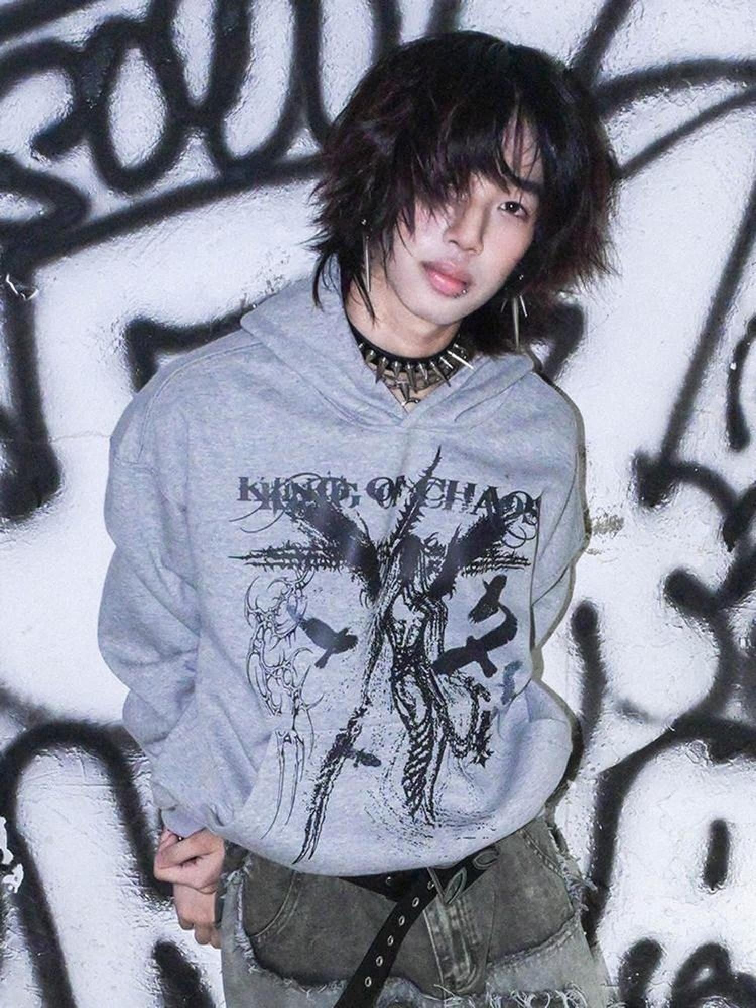 RebelSeed Dark Knight Rock Zipper Cartoon Print Loose Women's Cotton Hoodies