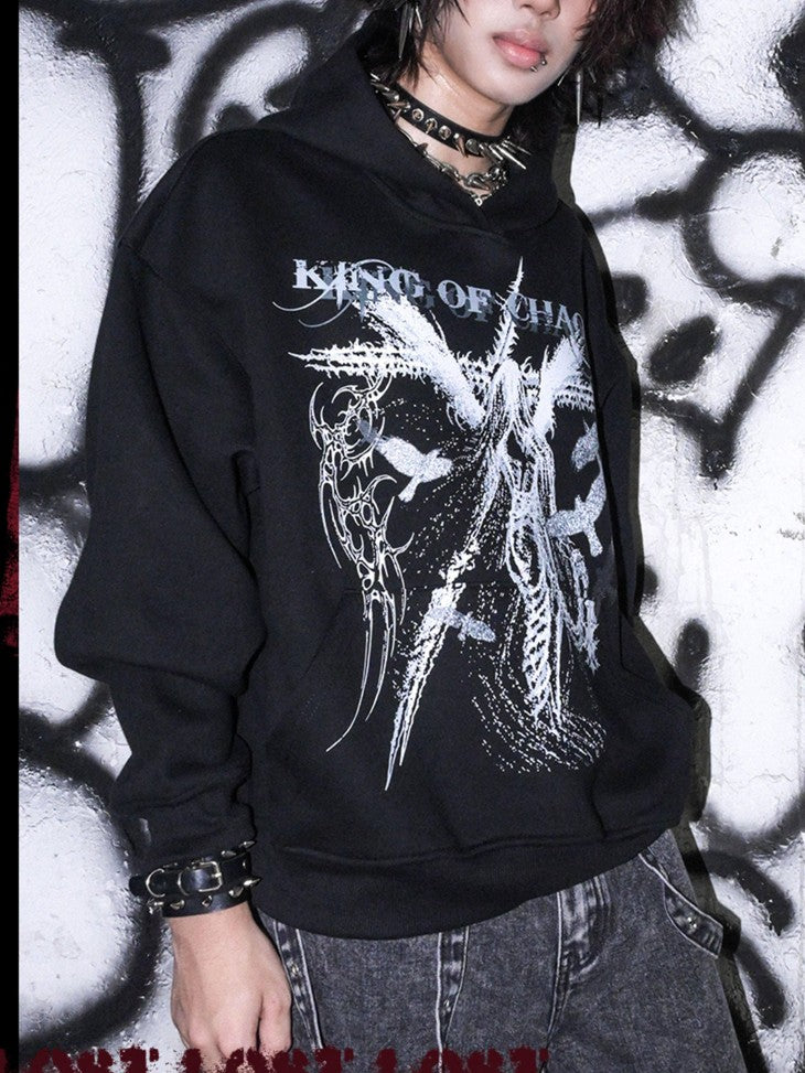RebelSeed Dark Knight Rock Zipper Cartoon Print Loose Women's Cotton Hoodies