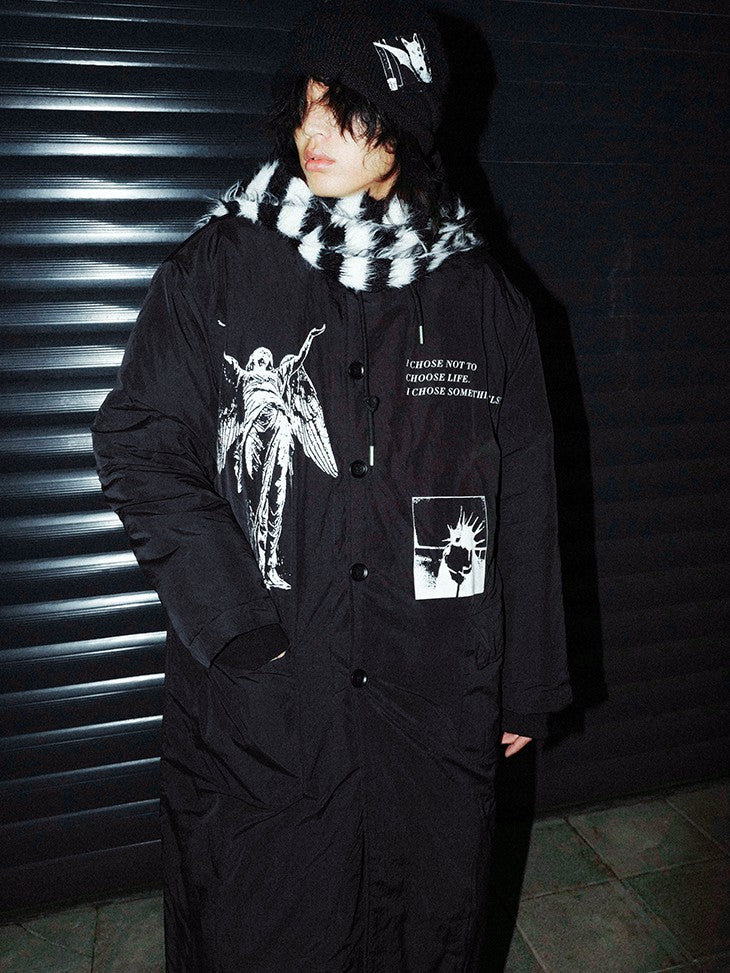 RebelSeed Dark Punk Character Heat Print Stand Collar Women's Polyester Puffer Jackets